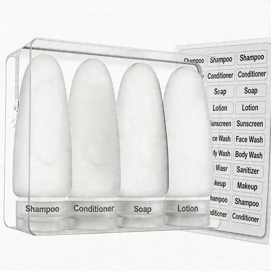Dot&Dot Leak Proof Travel Bottles - Tubes for Liquid TSA Approved 3oz Silicone Toiletries Travel Shampoo & Conditioner Containers with Labels