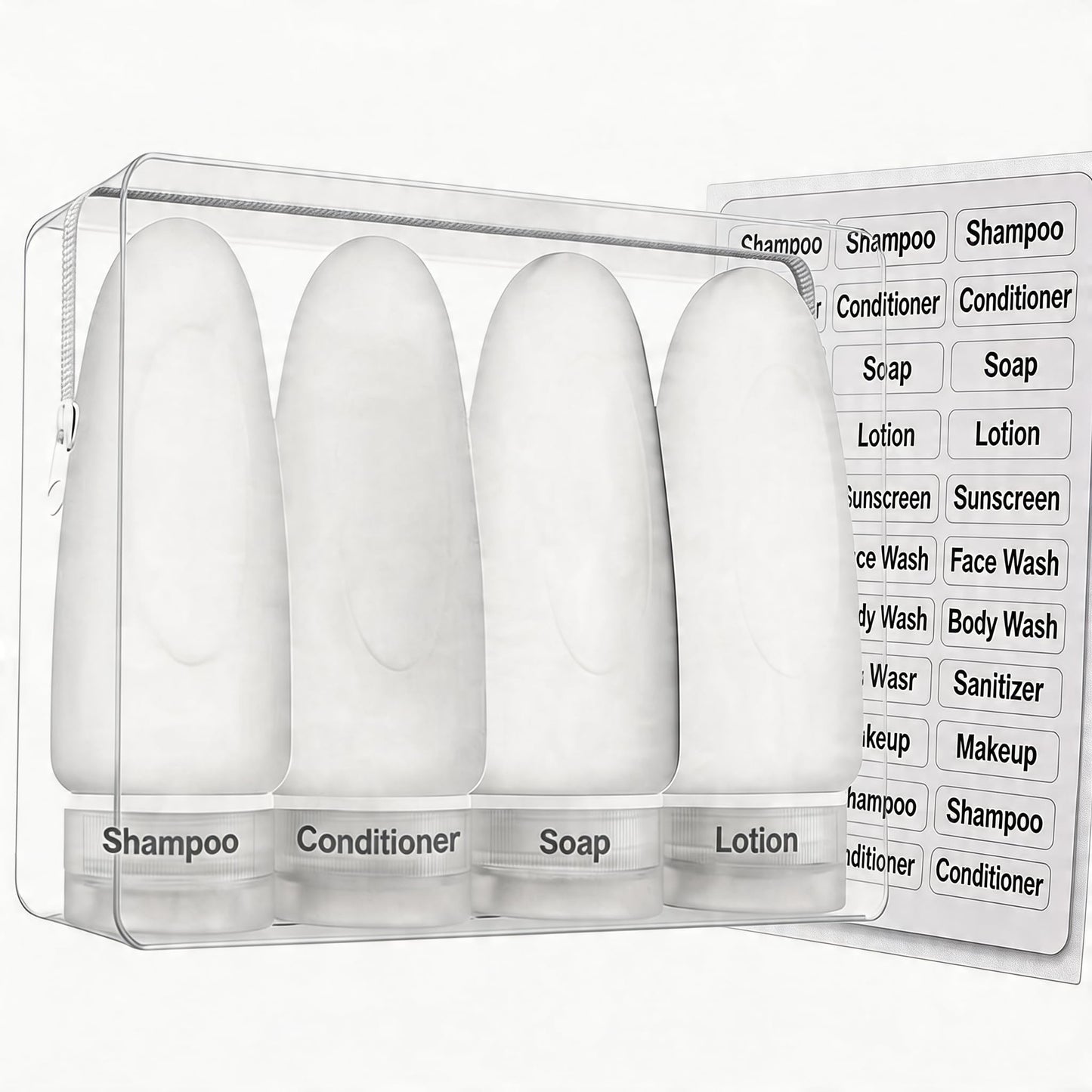 Dot&Dot Leak Proof Travel Bottles - Tubes for Liquid TSA Approved 3oz Silicone Toiletries Travel Shampoo & Conditioner Containers with Labels