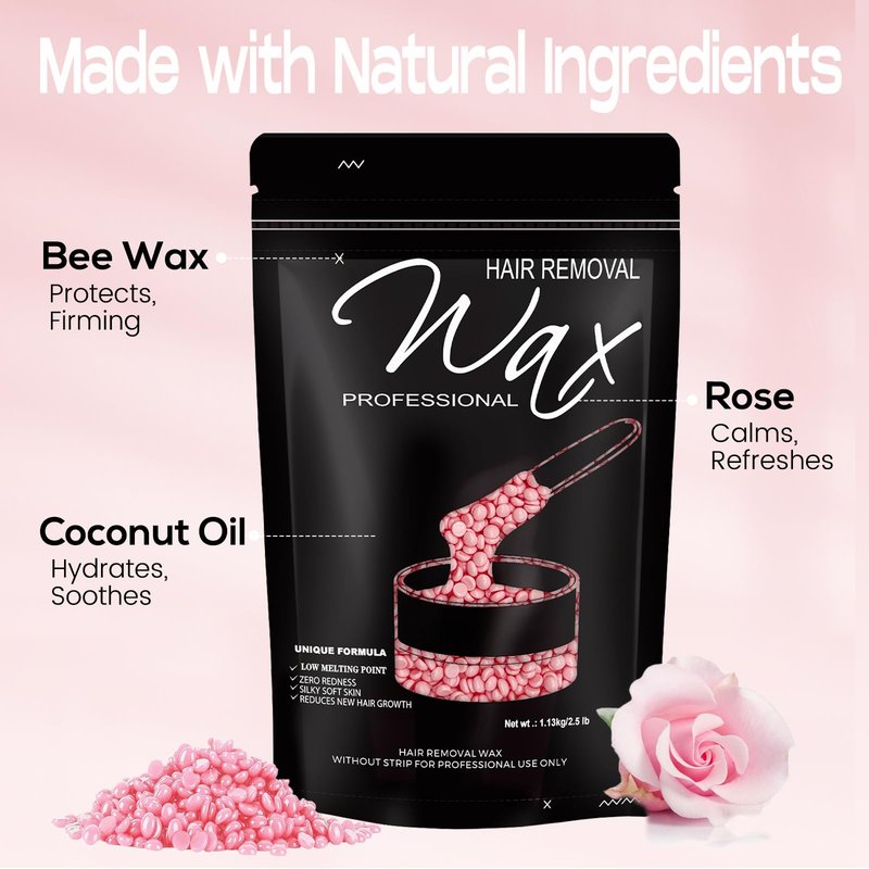 FEAMIRIA 2.5lb Wax Beads, Hard Wax Beads with Coarse Hair Formula -Wax Beads for Hair Removal Sensitive Skin Women, Idea for Full Body, Legs, Face,Bikini and Brazilian (Rose)