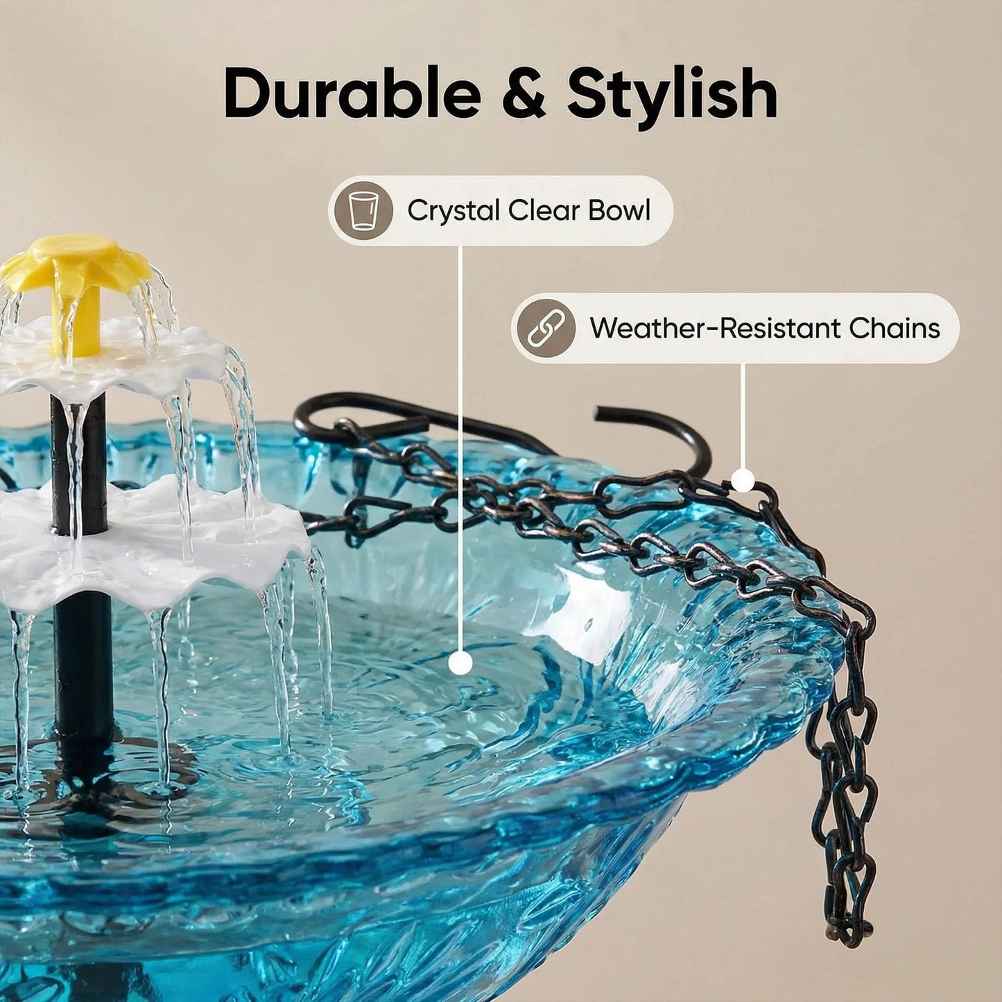 2026 Solar Cascade Hanging Bird Bath Fountain, Solar Powered Birdbath Water Fountain Pump Dispenser, Outdoor Decor Hummingbird Bath Shower Bowl Kit, Garden Gift for Yard Patio Decoration (Blue)