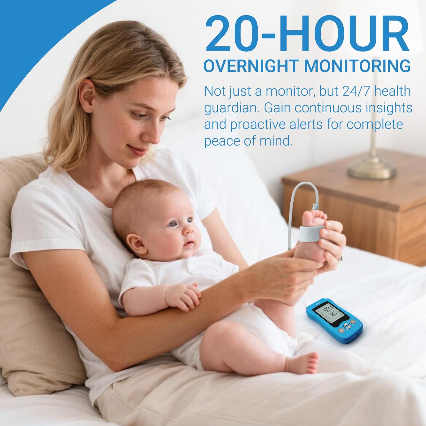 Handheld Fingertip Pulse Oximeter, Medical Grade Pediatric Pulse Oximeter Wrap Probe for Infant Kids Adult, Continuous Pulse Oximeter and Spot Checking, Fast Reading SpO2 Pulse Rate Respiration Rate, Adjustable Audio Visual Alarm (Blue)