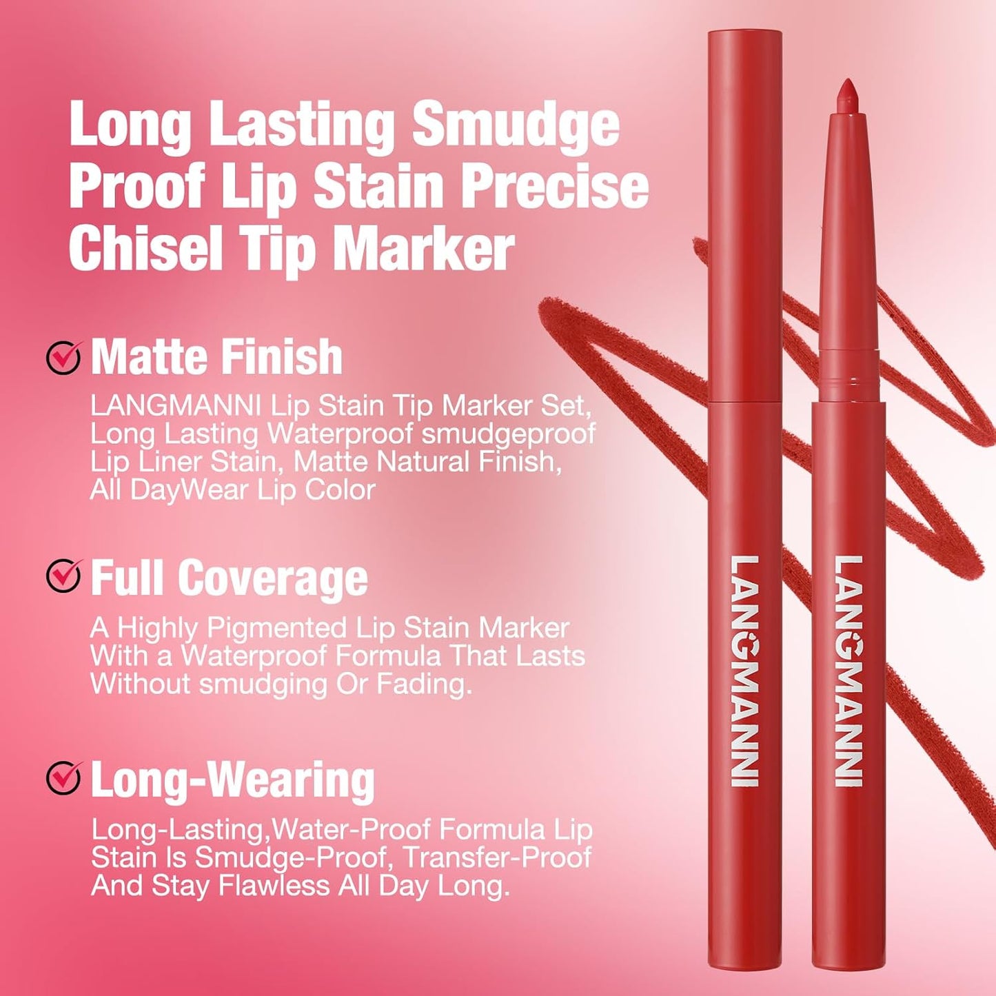 LANGMANNI 12-Color Matte Velvet Lip Liner Set | Smooth, Waterproof & Highly Pigmented for Daily Makeup