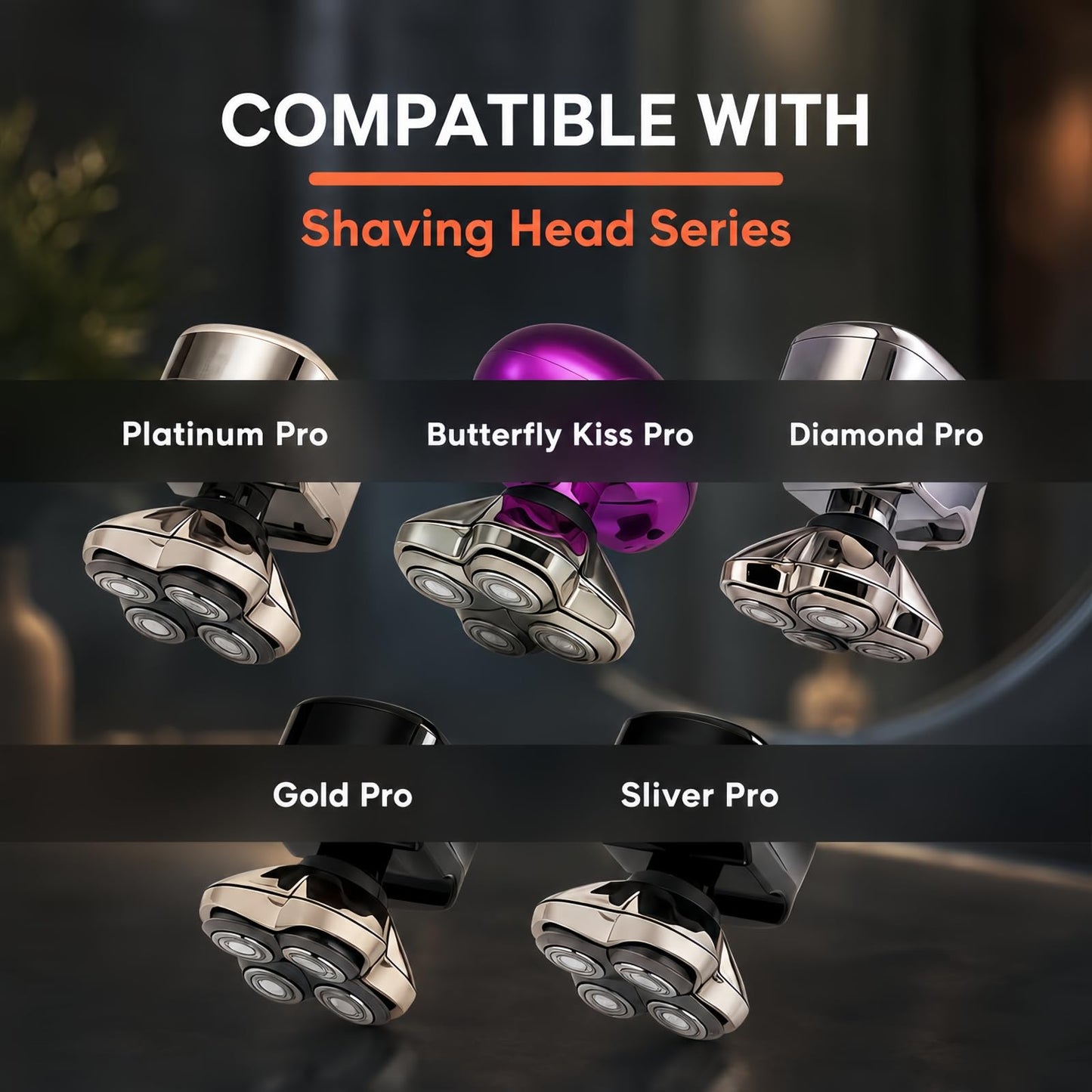 2 Pack Shaver Pro 4 Replacement Heads Compatible with Skulls Pitbulls Series,Gold PRO/Silver PRO/Platinum PRO/Butterfly Kiss PRO Head Shavers,Electric Shaver & Head Shaver Replacement Blade