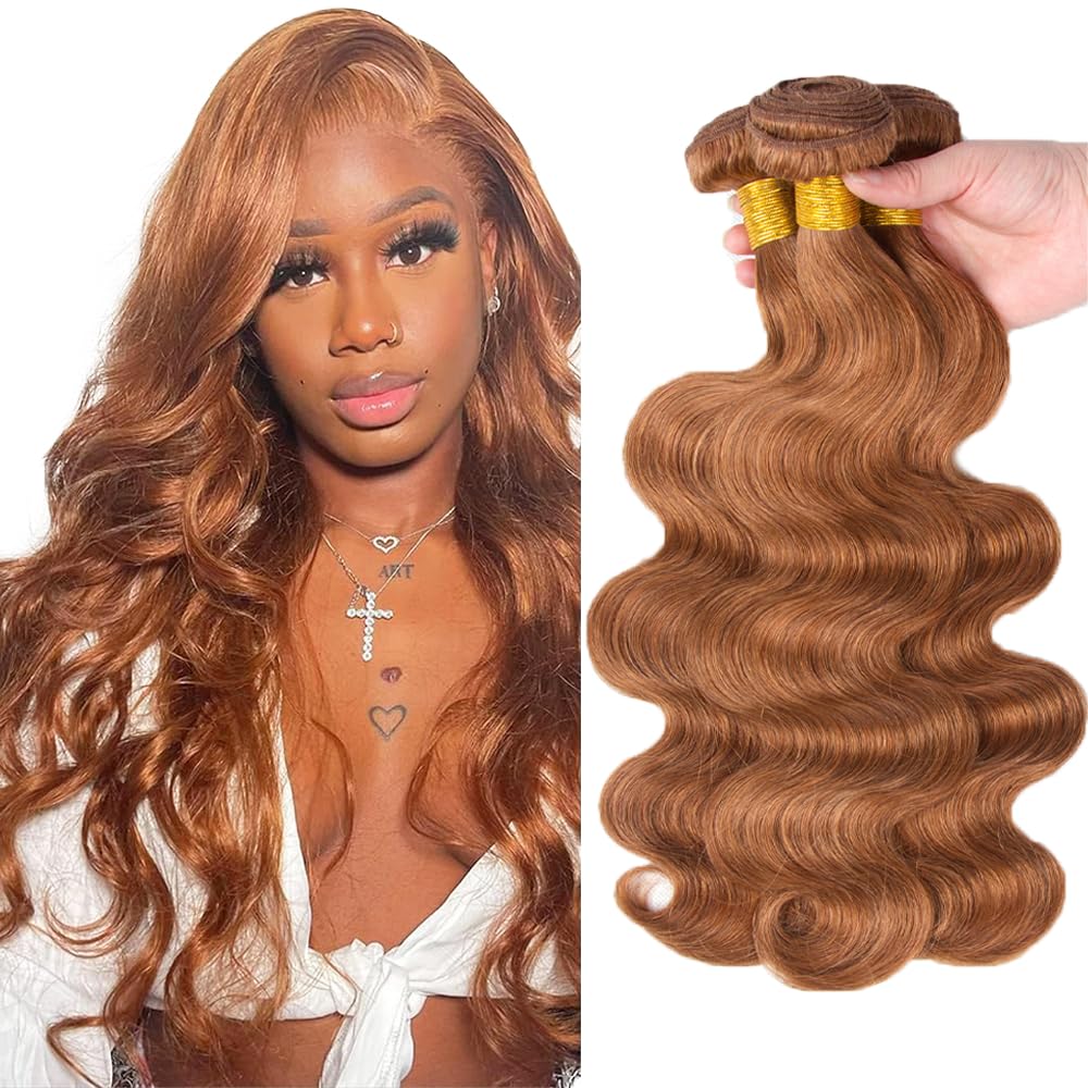 28 30 32 inch Color #30 Human Hair Bundle Light Brown Body Wave 3 Bundles 10A Real Brown Body Wave Human Hair Extensions #30 Color 330g