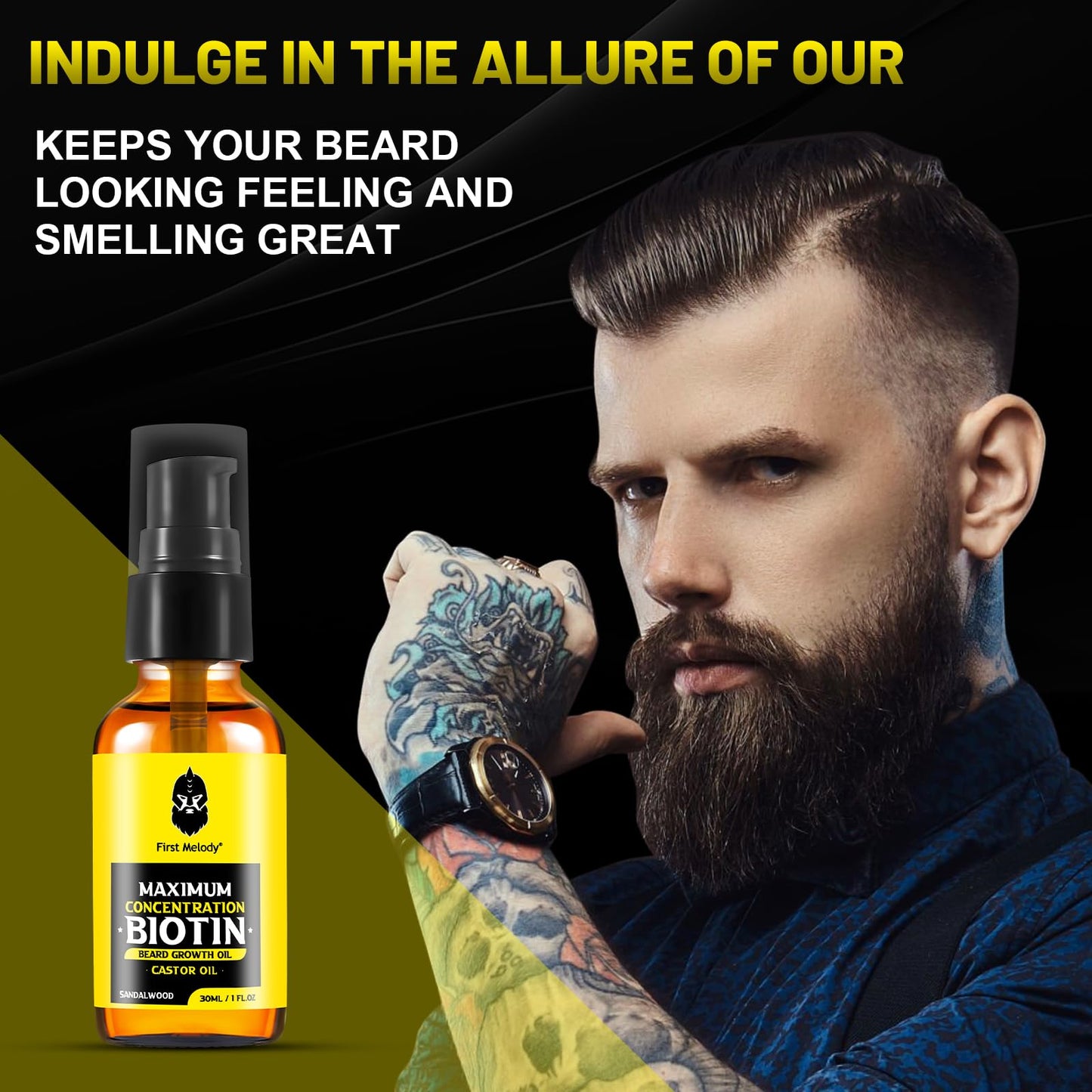 First Melody Beard Oil,Maximun Thickening Biotin, with Castor Oil and Argan & Jojoba Oils, Promotes Beard Growth, Styles, Strengthens & Softens Beards & Mustaches,1 Ounce*2（2 Pack）