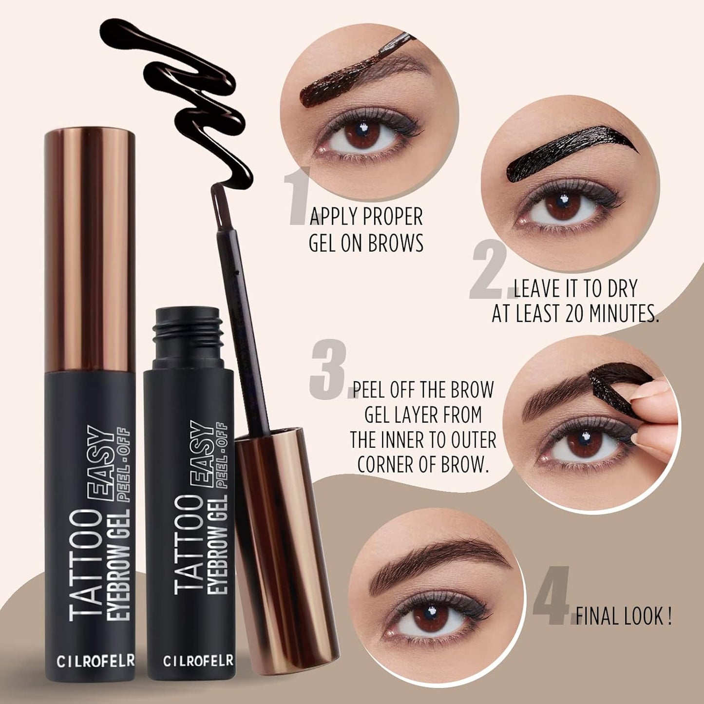 Tattoo Brow Peel Off Gel - Waterproof & Transfer-Proof for Fuller Brows | Brown (2 Pack)