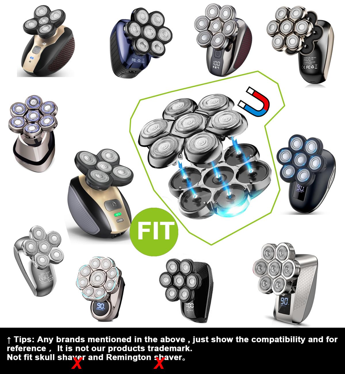 SOLASKY Universal Magnetic 7 Blades Compatible with Freedom Bird Shaver. Head Shaver Replacement Heads
