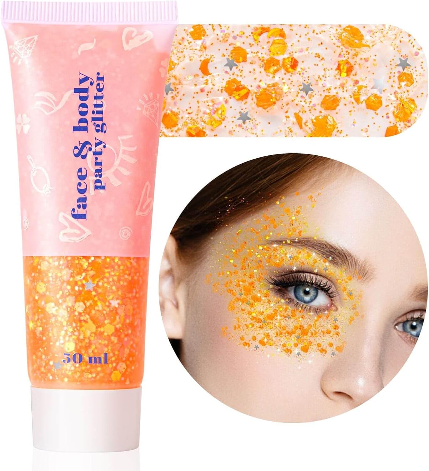 Pink Face & Body Glitter - Sparkly Hair & Makeup for Kids | Self-Adhesive Mermaid Glitter for Concerts & Halloween
