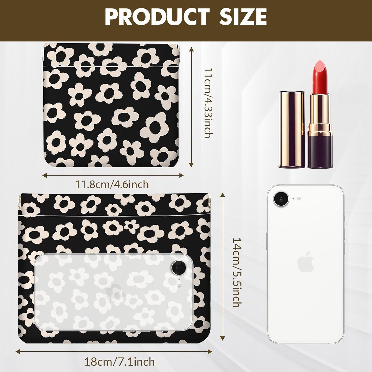 Makeup Bag Set - 2 PCS PU Leather Cosmetic Organizers | Portable Self-Closing Pouches for Travel - Black & Beige Floral