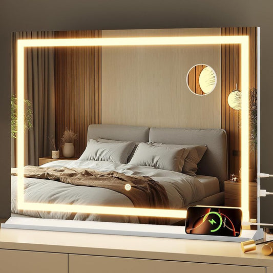 Vanity Mirror with Lights - 24” x 32” Makeup Mirror with 3 Color Modes & 5X Magnification | USB/Type-C Charging, Large LED Design for Bedroom