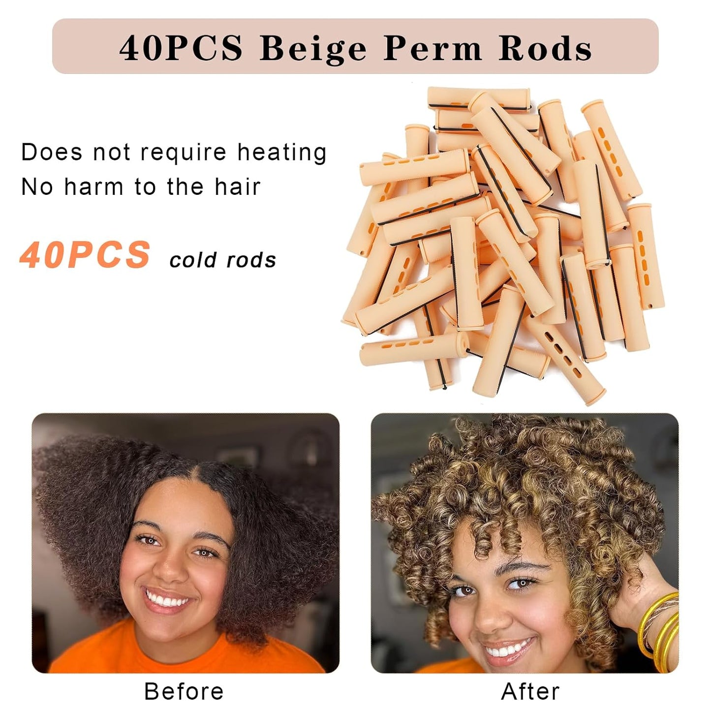 Perm Rods for Short Hair - 40 Pcs Beige Plastic Curlers for Black Women | Medium Size Peach Hair Rollers