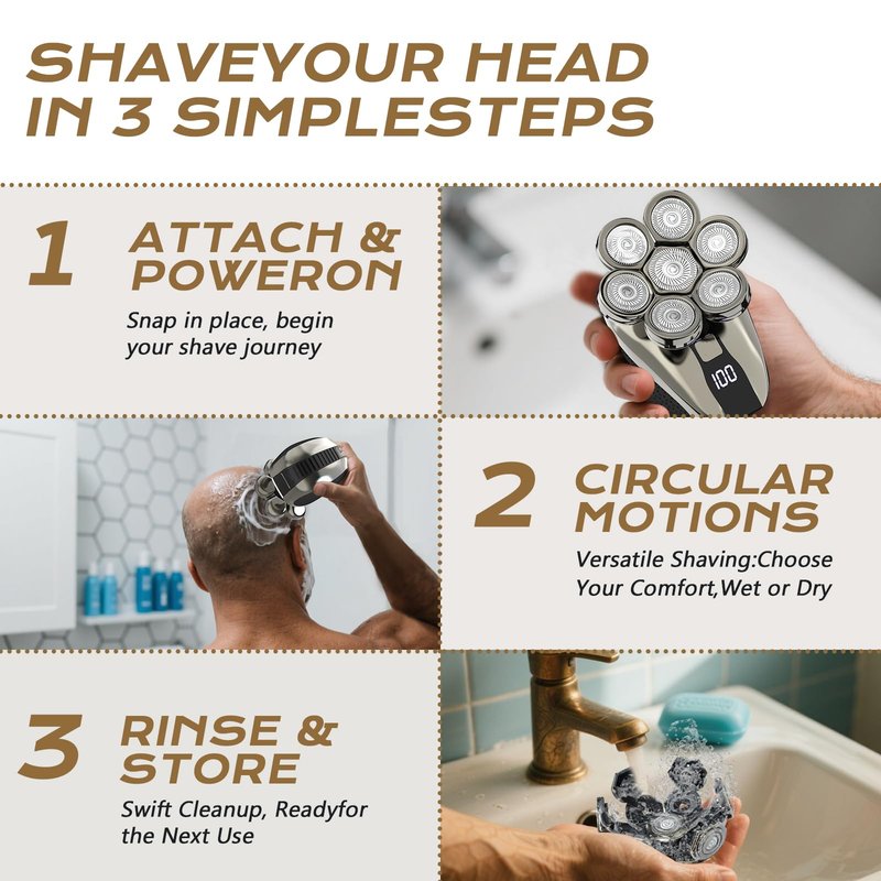 7D Head Shavers for Bald Men, Water Proof Electric Razor for Men with LED Display, Detachable Wet/Dry Anti-Pinch Head Shavers, Shaving Grooming Kit for Balder, Perfect for Home & Travel(Black)