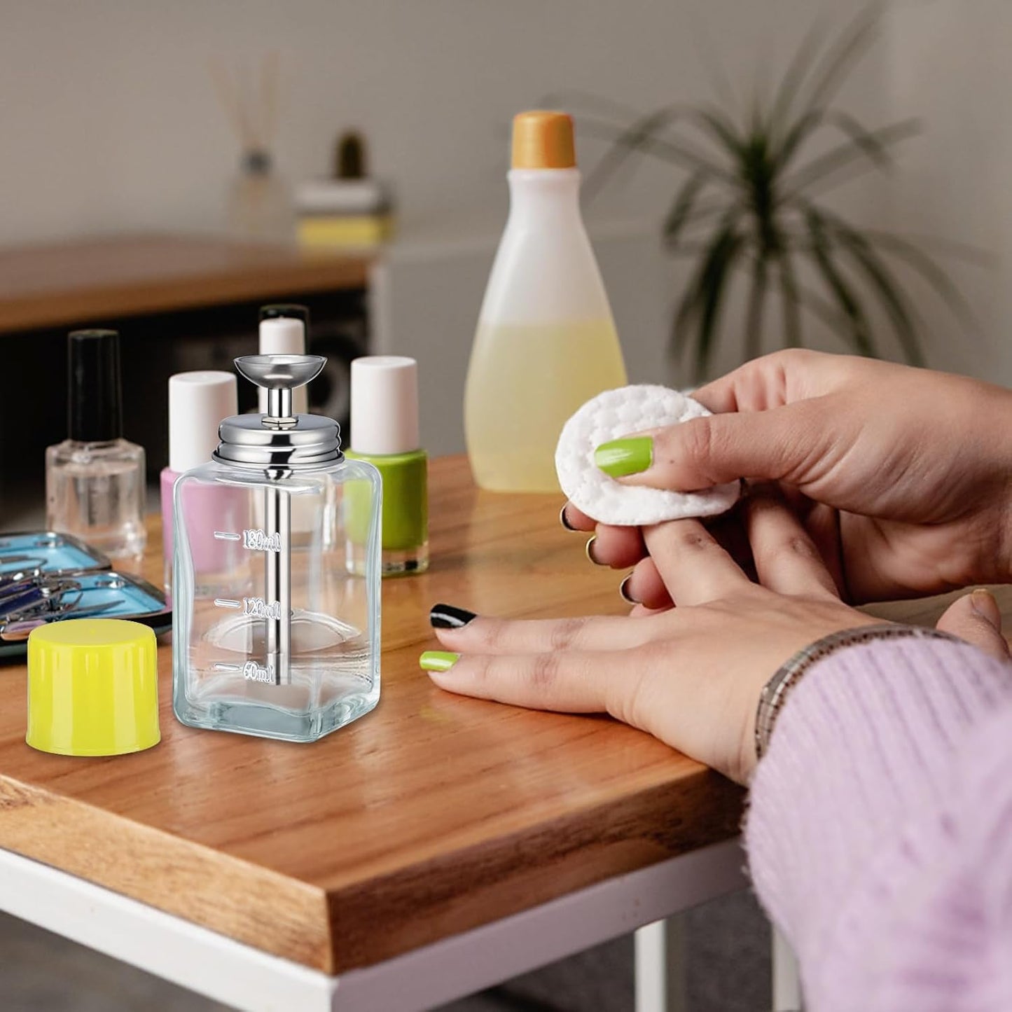 Noverlife Glass Push Down Pump Dispenser - 6Oz Acetone & Nail Polish Remover Bottle | Copper Core Design