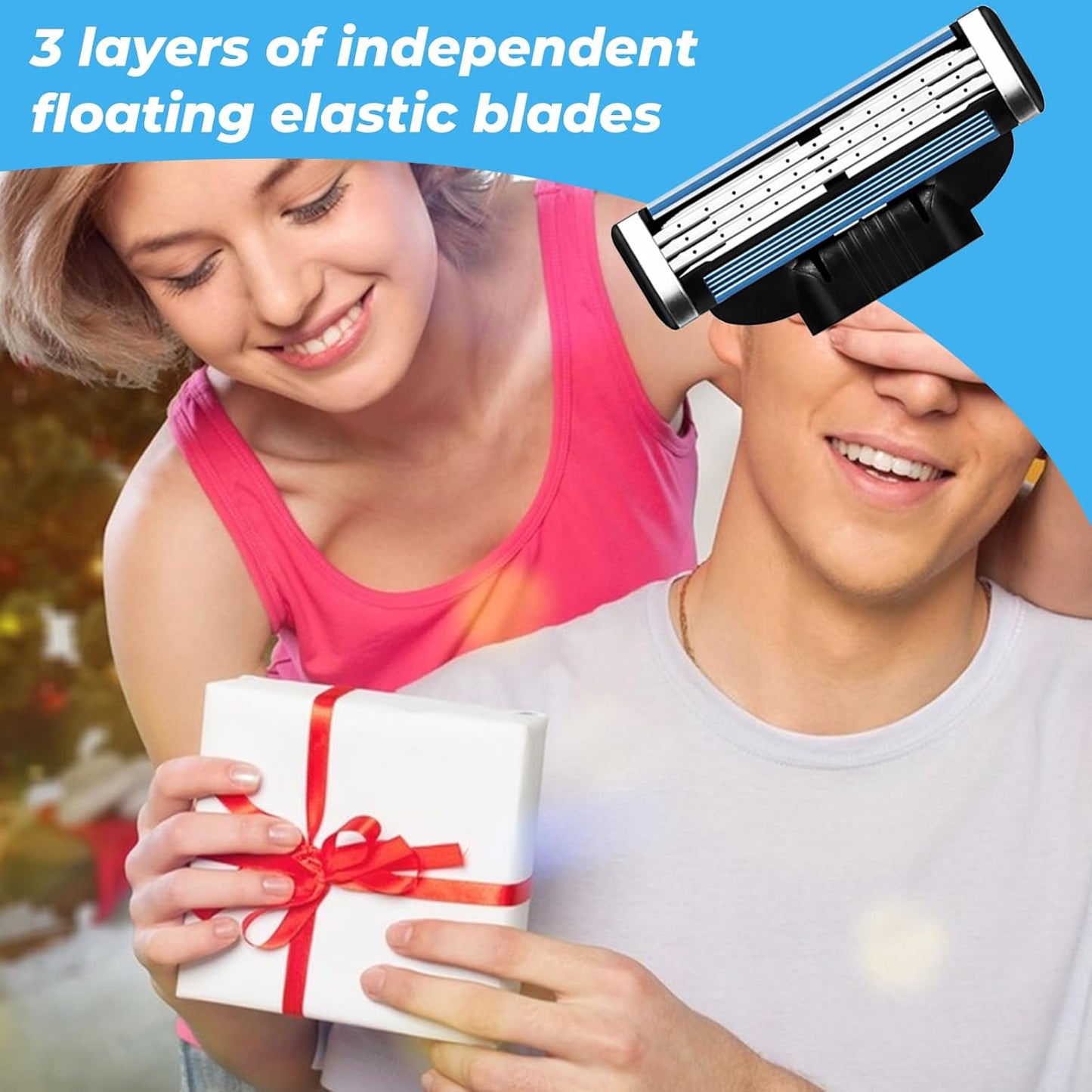 Razor Blade Refills for Men - 24PCS Mach 3 Compatible Blades with Dual Lubrication for a Close, Comfortable Shave