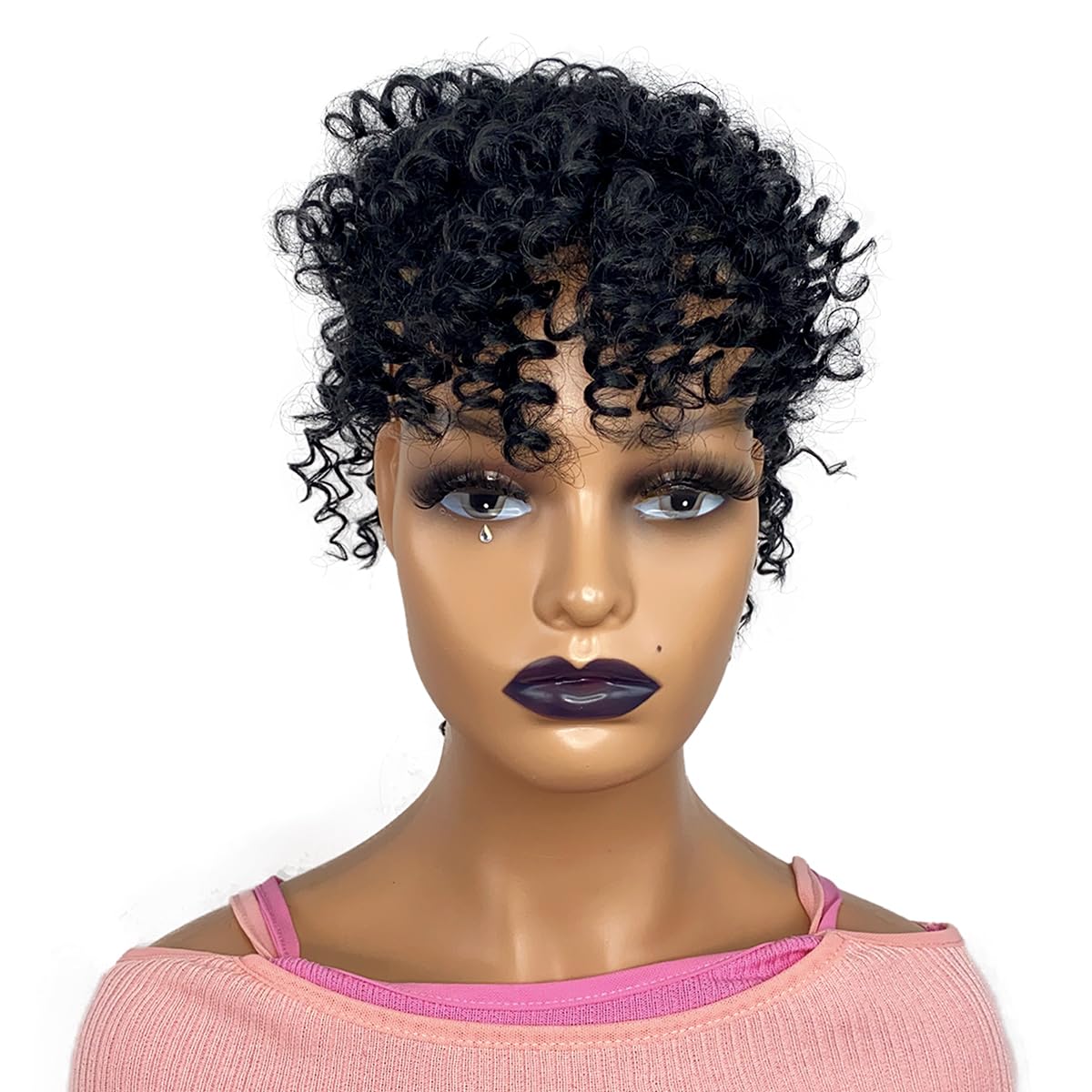 Curly Ponytail with Bangs - 12-Inch Short Kinky Curl Hair Piece | Afro Puff Clip-In for Black Women