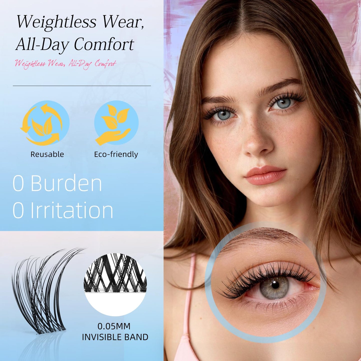 QUEWEL Natural Lash Clusters Kit Soft Wispy Lash clusters Invisible Band Lightweight C Curl Eyelash Extension Kit with Eyelash Clusters Bond and Seal Tweezers for Daily Wear (C)
