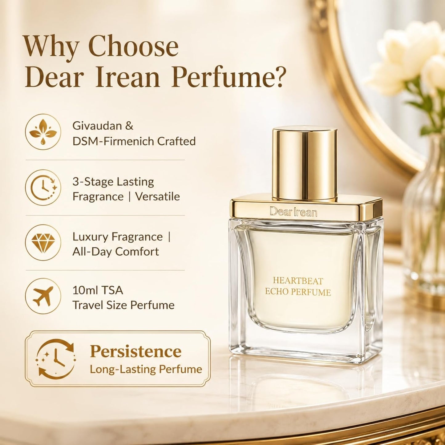 Dear Irean Women's Floral Romance Perfume - Long Lasting Jasmine & Rose | Mini Travel Size 0.34 Oz
