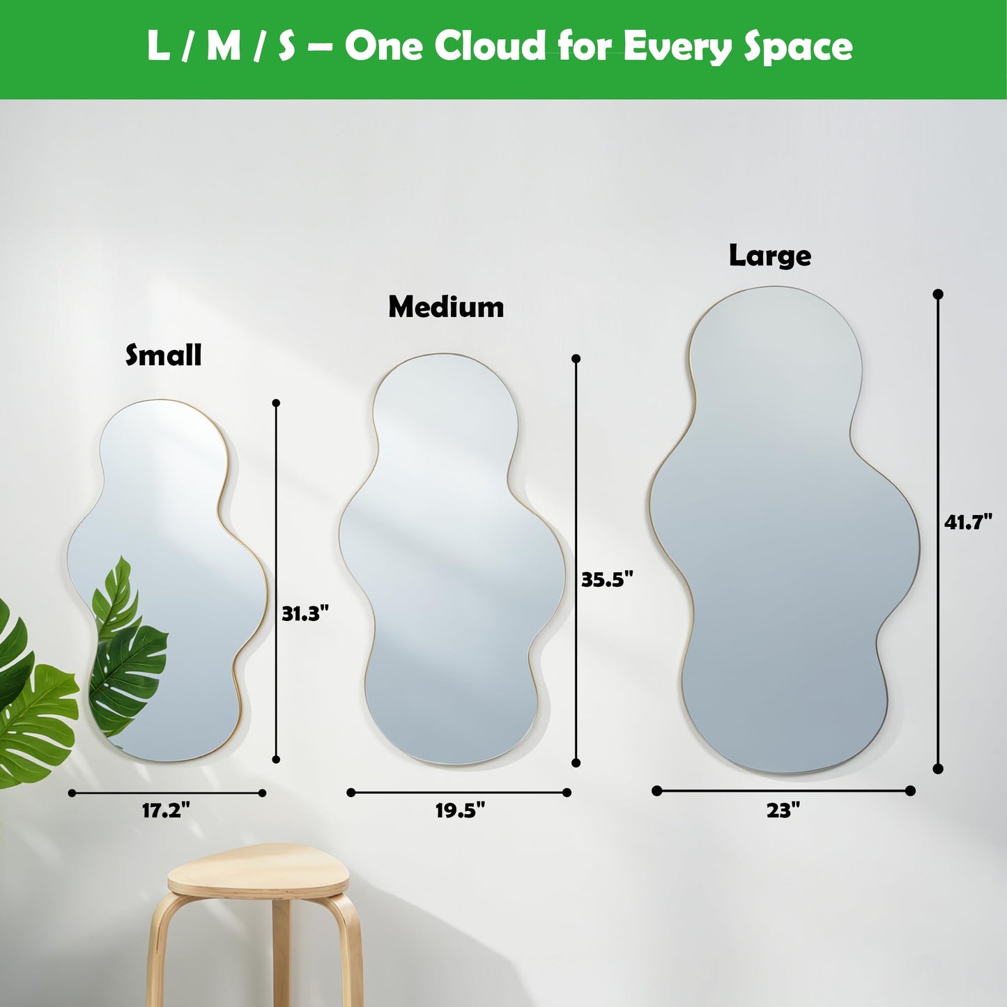 HanFuturio Irregular Wall Mirror,36x20 inch Gold Asymmetrical Mirror, Wall Mounted Mirrors Decorative, Modern Mirror for Bathroom Bedroom Living Room Entryway, Cloud Frameless