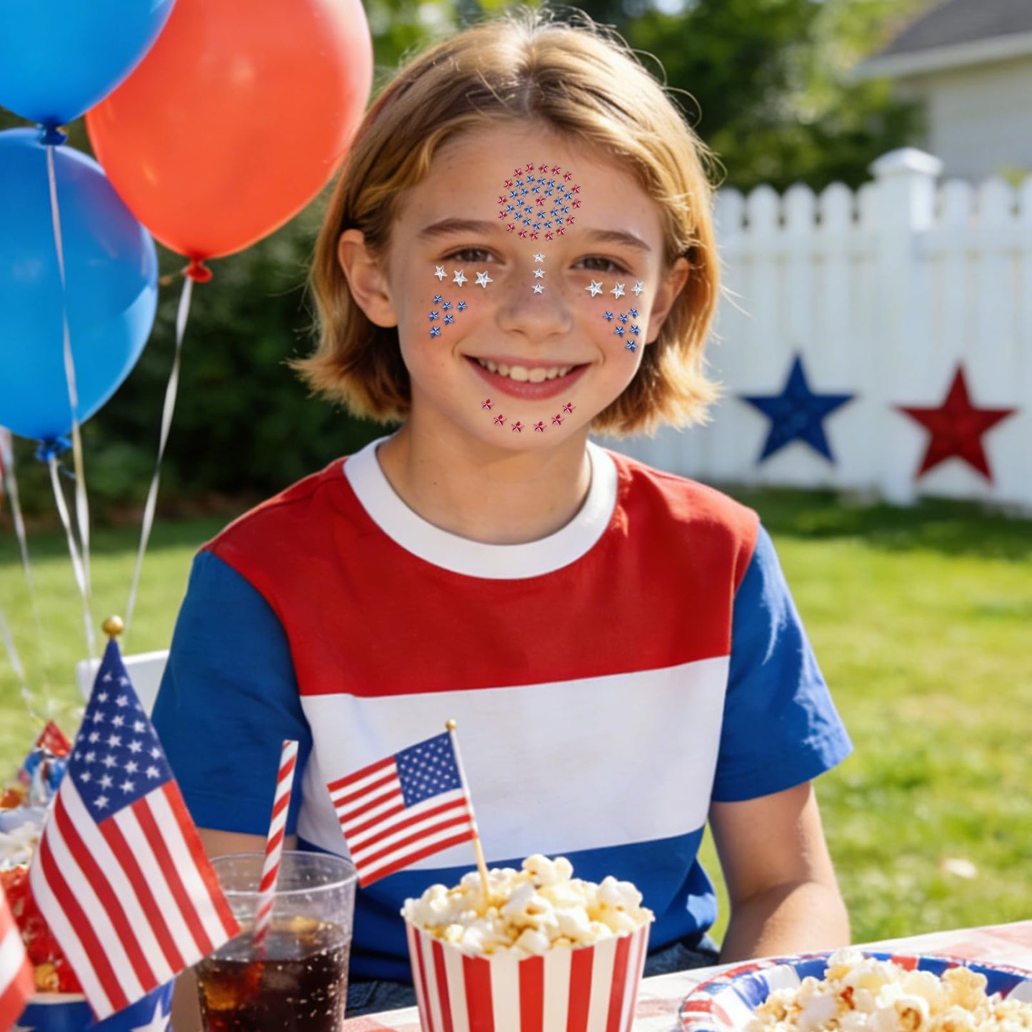 Patriotic Star Rhinestone Face Stickers Set - 6 Sheets Red White Blue 3D Self-Adhesive Stars, Multi-sized Bling Gem Stickers for 4th of July, Independence Day Party, Nail Art, Face Decor, DIY Crafts