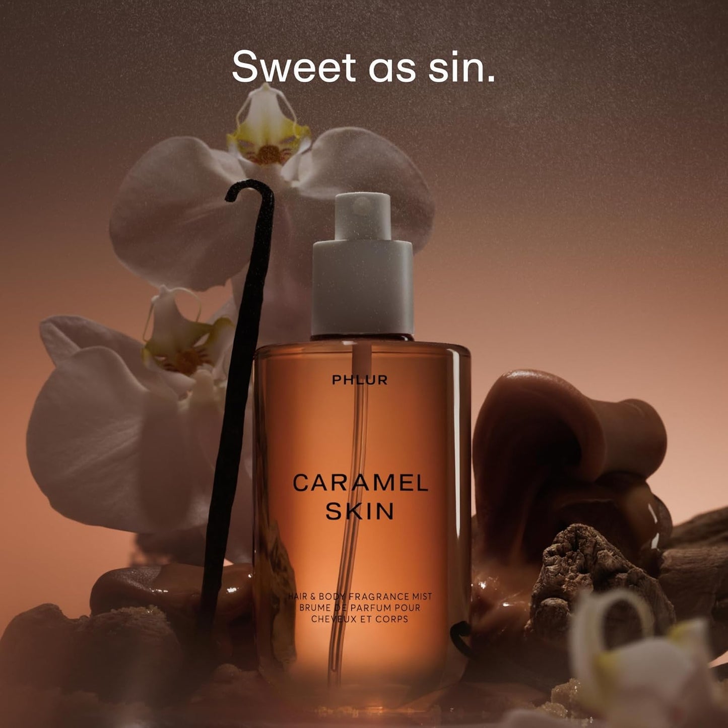 Caramel Skin Body Mist - Warm Vanilla & Bergamot Perfume | 8 Fl Oz Hair & Body Spray