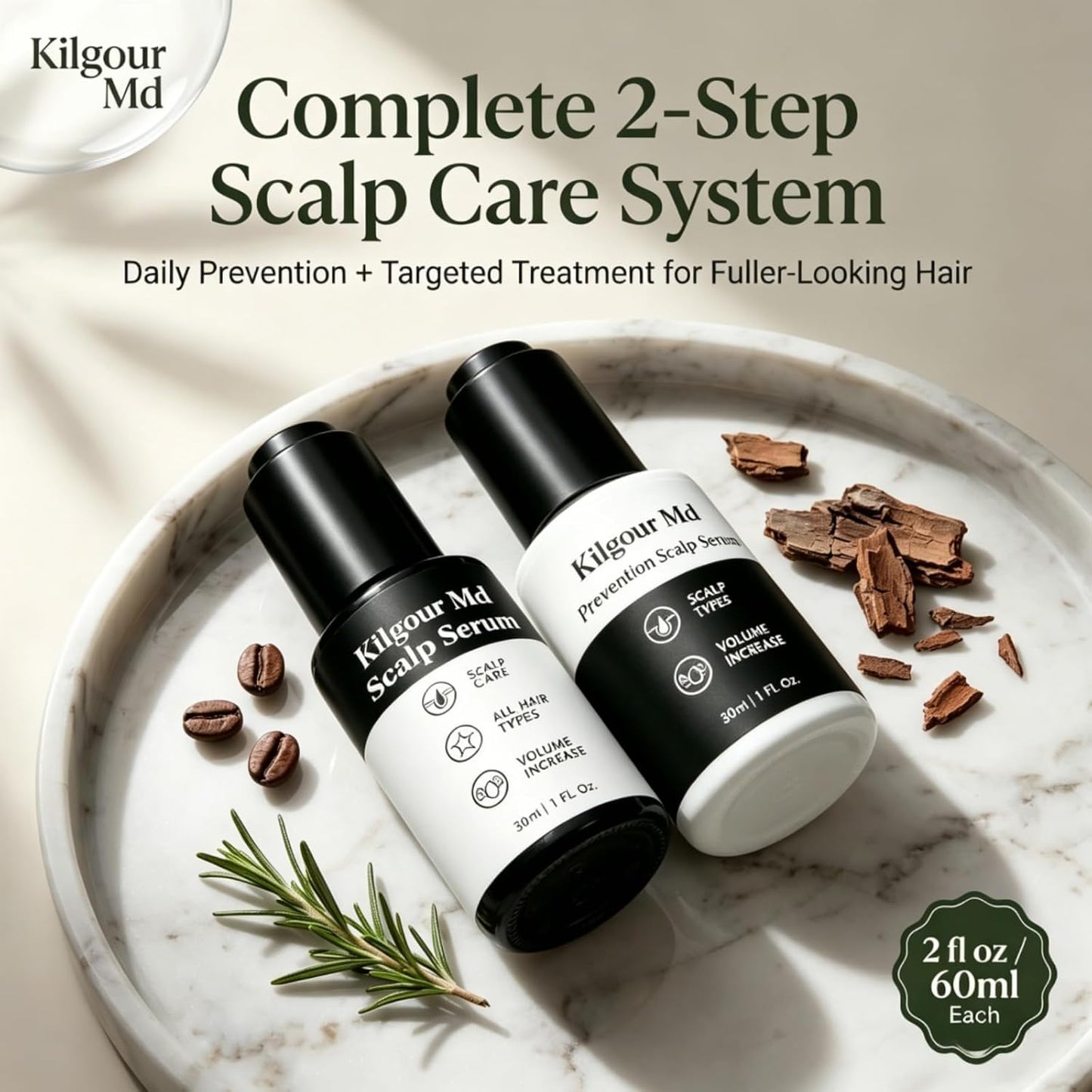 Hair Serum Bundle - Plant-Based Scalp Care for Thicker, Fuller Hair | Unisex, 2 fl oz