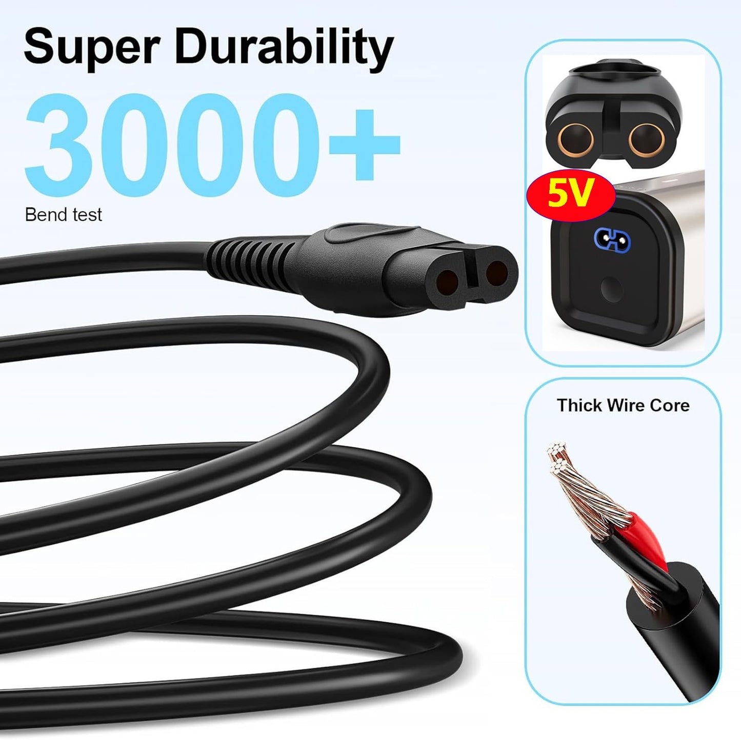 5V 2A Blade Charger Cord for Philips Norelco OneBlade QP2724 QP2834 & Multigroom MG5910 MG7900 MG9510 MG9520, S7887 S5880 Replacement Cord for Phillips 2000 3000 5000 7000 Trimmer Electric Shaver