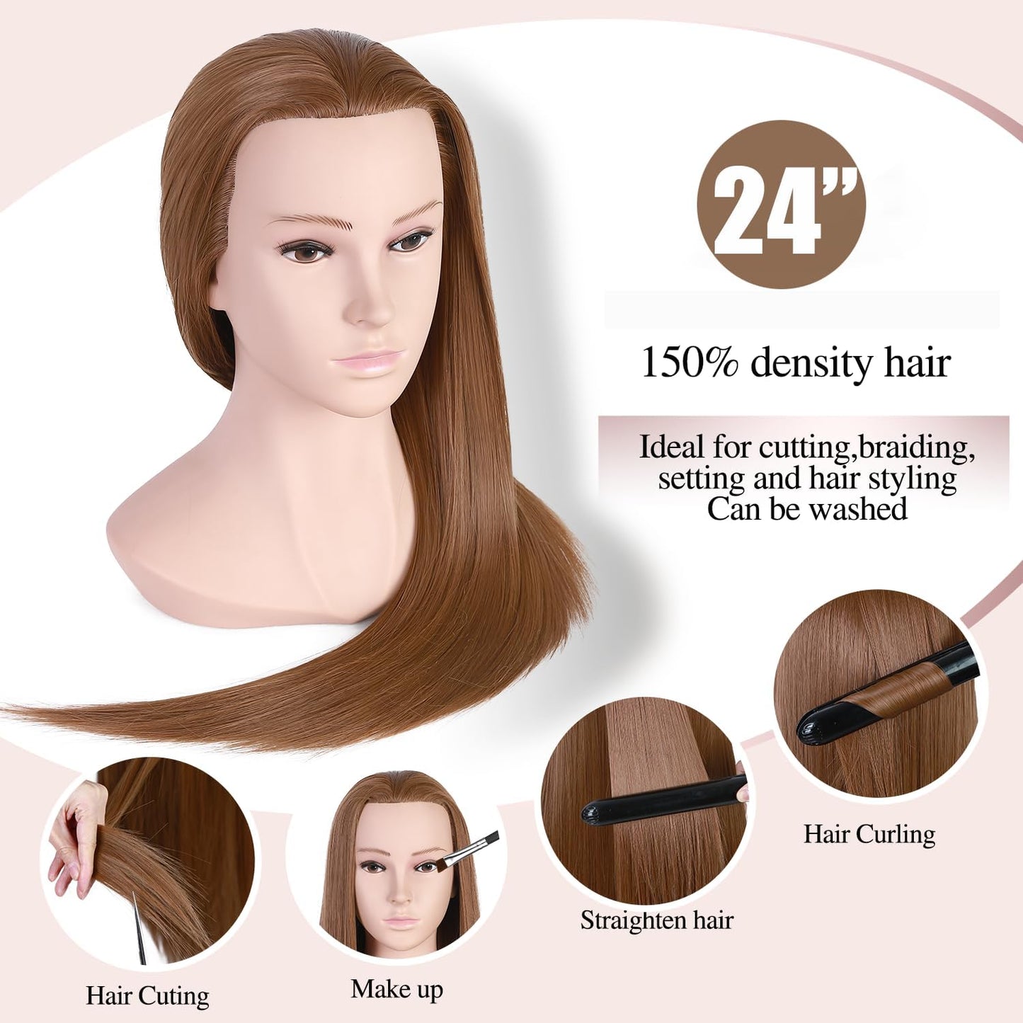 Mannequin Head with Hair - Cosmetology Display & Practice Tool | 26-Inch, Includes Clamp Holder