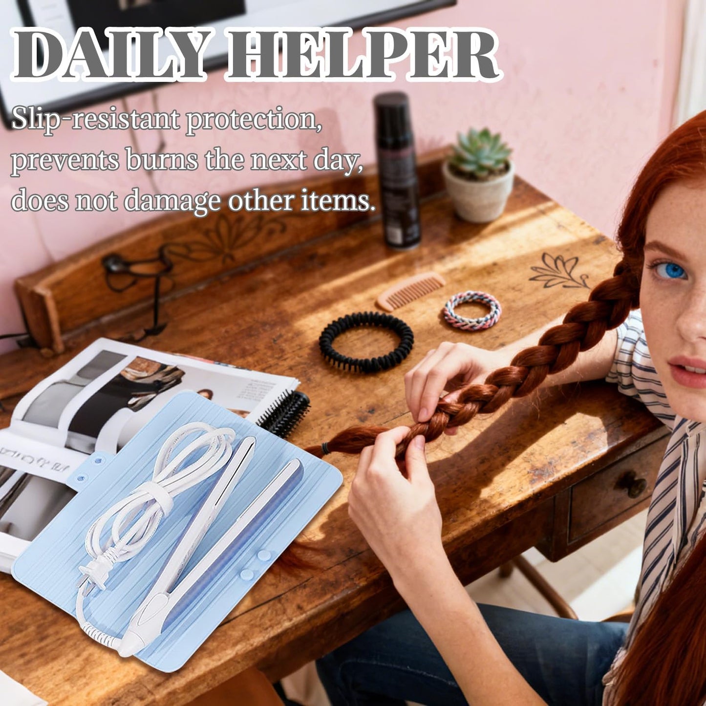 Heat Resistant Silicone Mat Travel Case - 2-in-1 Soft Folding Storage Bag for Curling Iron & Flat Iron | Non-Slip Design, Portable (Blue)