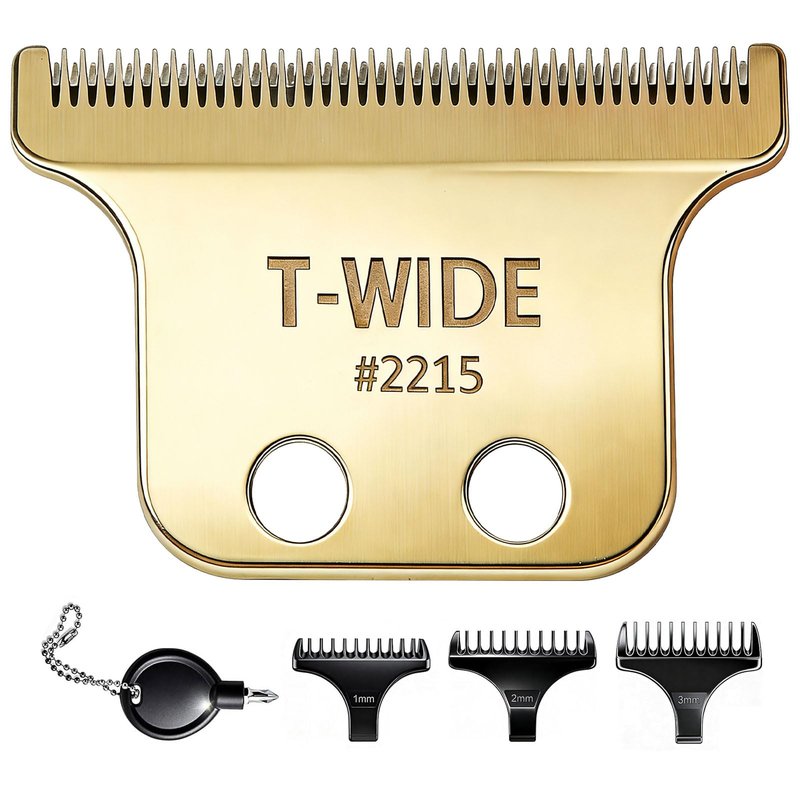 1 Pack 2215 Replacement T Wide Blades for Wahl 5 Star Detailer Li Trimmer 8081 and 8171 - Adjustable Stainless-steel Zero-Gap Trimmer Blade (Golden-1)