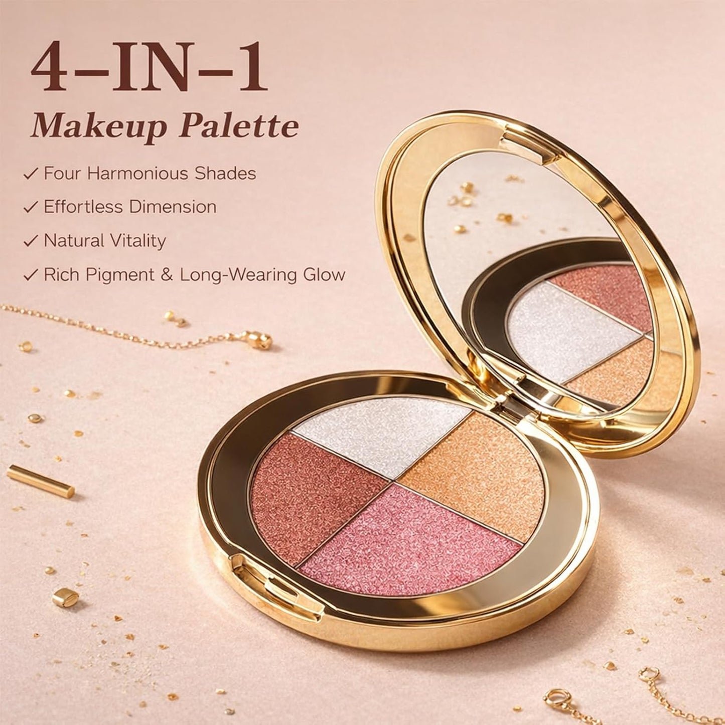 Eyes & Cheeks Makeup Palette - 4-in-1 Eyeshadow, Blush, Highlighter & Bronzer | Smooth Velvet Texture, Travel-Friendly Kit