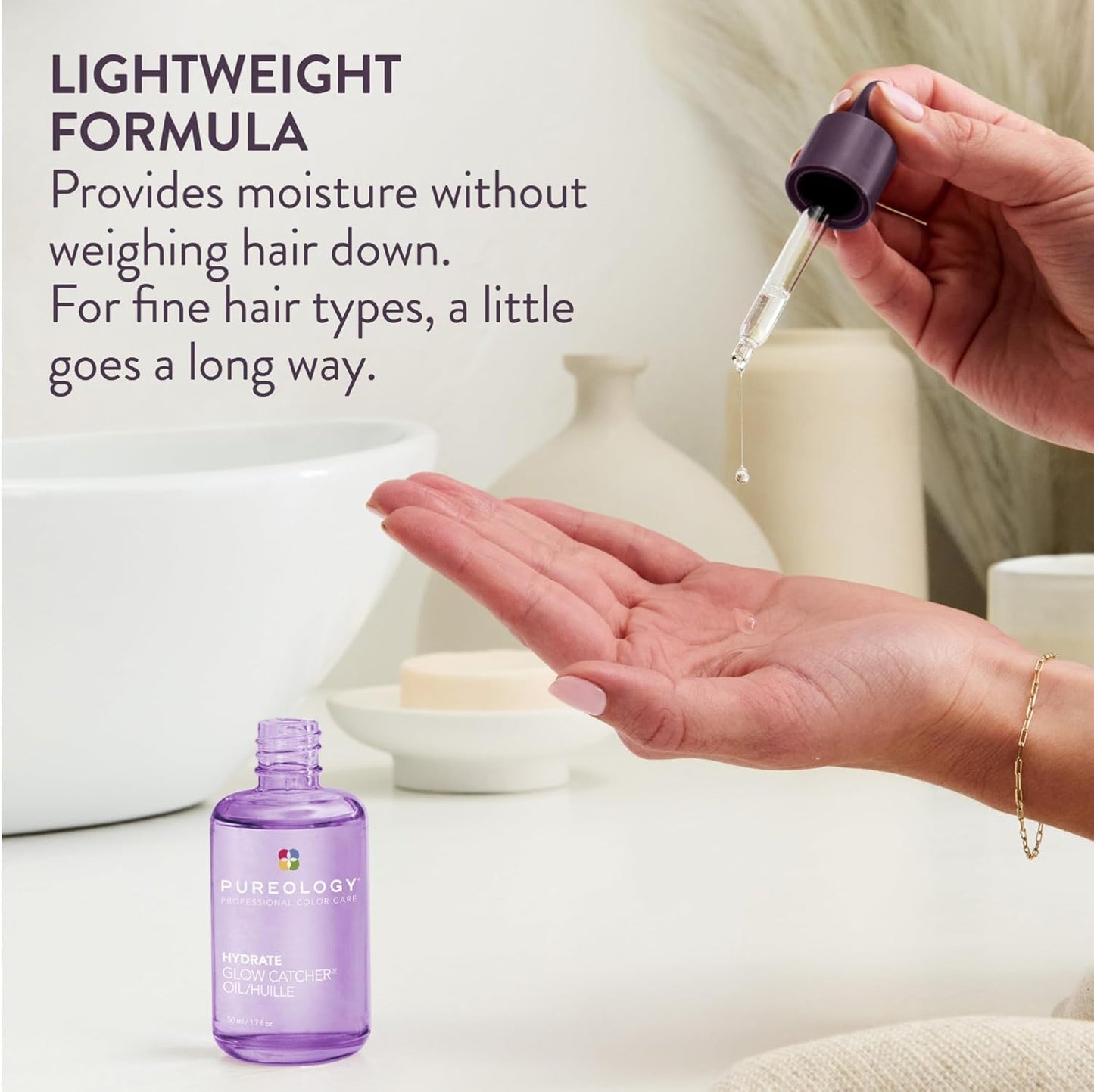 Pureology Hydrate Glow Catcher Hair Oil - Lightweight Heat Protectant for Dry Hair | 72 Hours Hydration & Shine