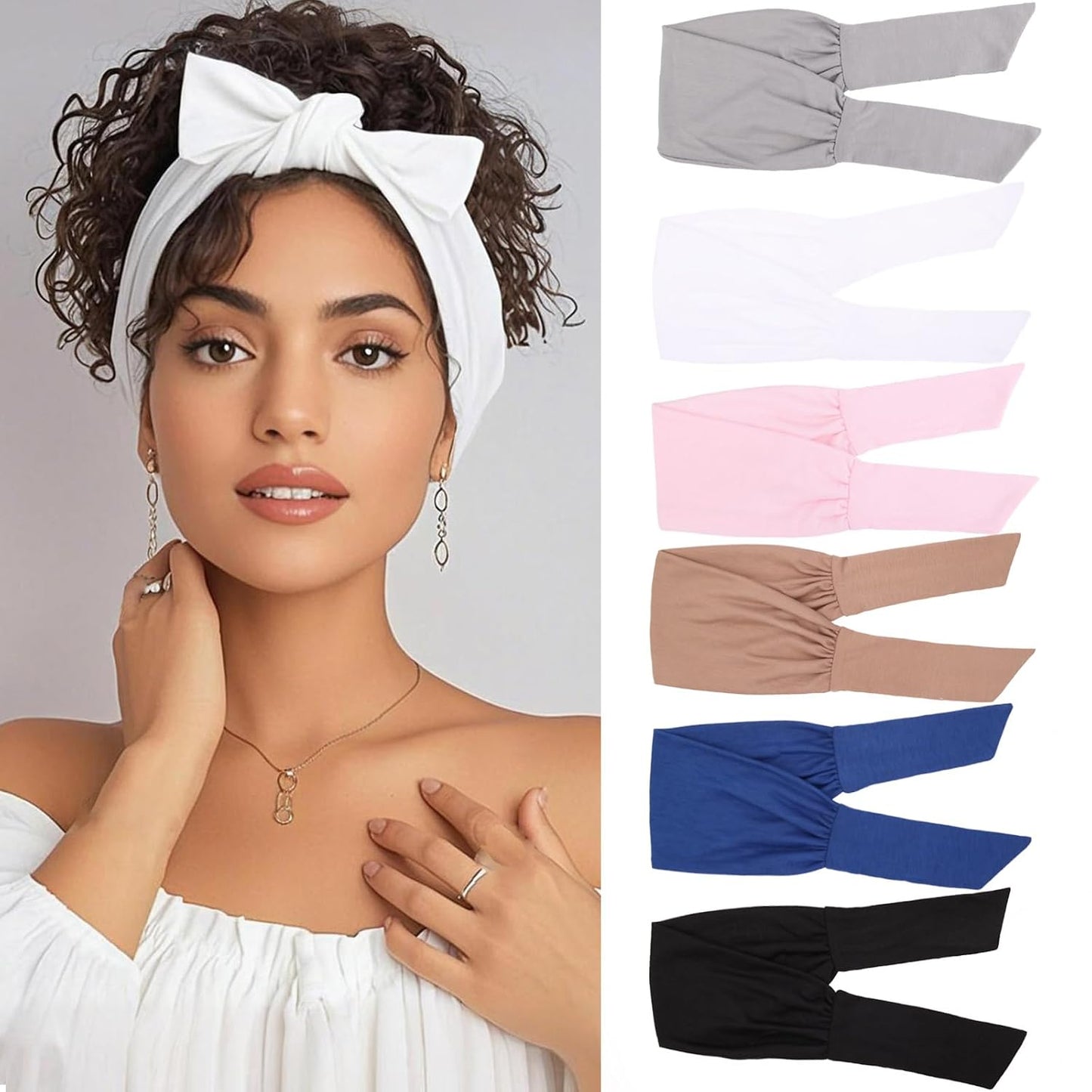 Adjustable Boho Headbands for Women - 6 Elastic Knotted Hair Accessories | Fashionable Wide Yoga Workout Bands