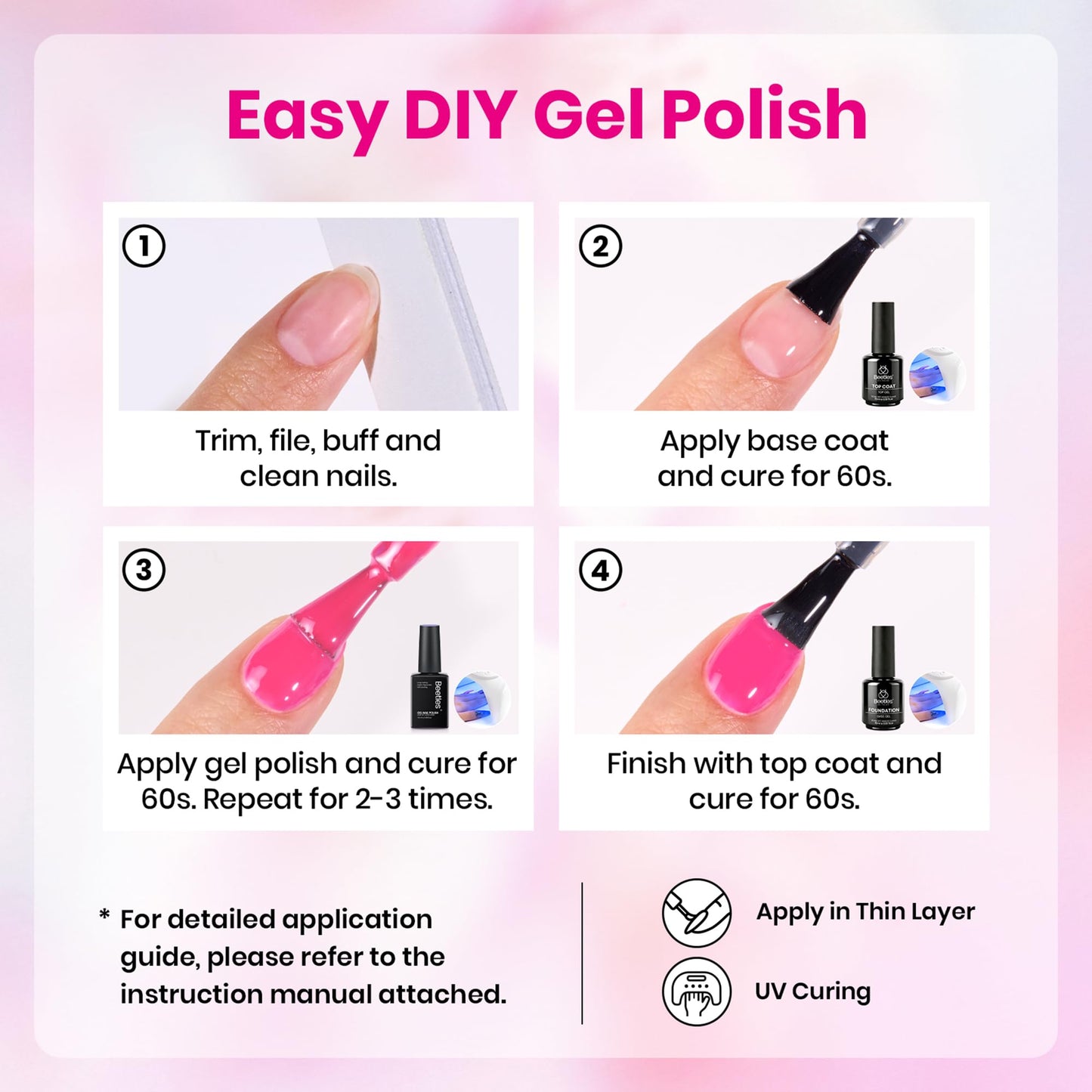 Beetles Pink Gel Nail Polish Set 6 Colors Bright Hot Light Baby Pink