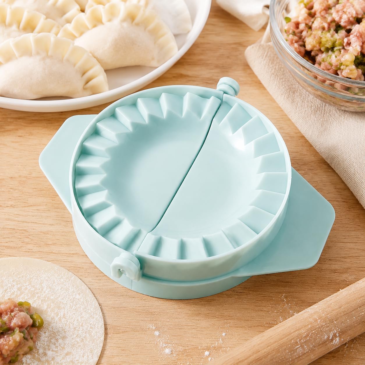 Light Blue Dumpling Maker - Plastic Dough Press Tool | 1 Piece