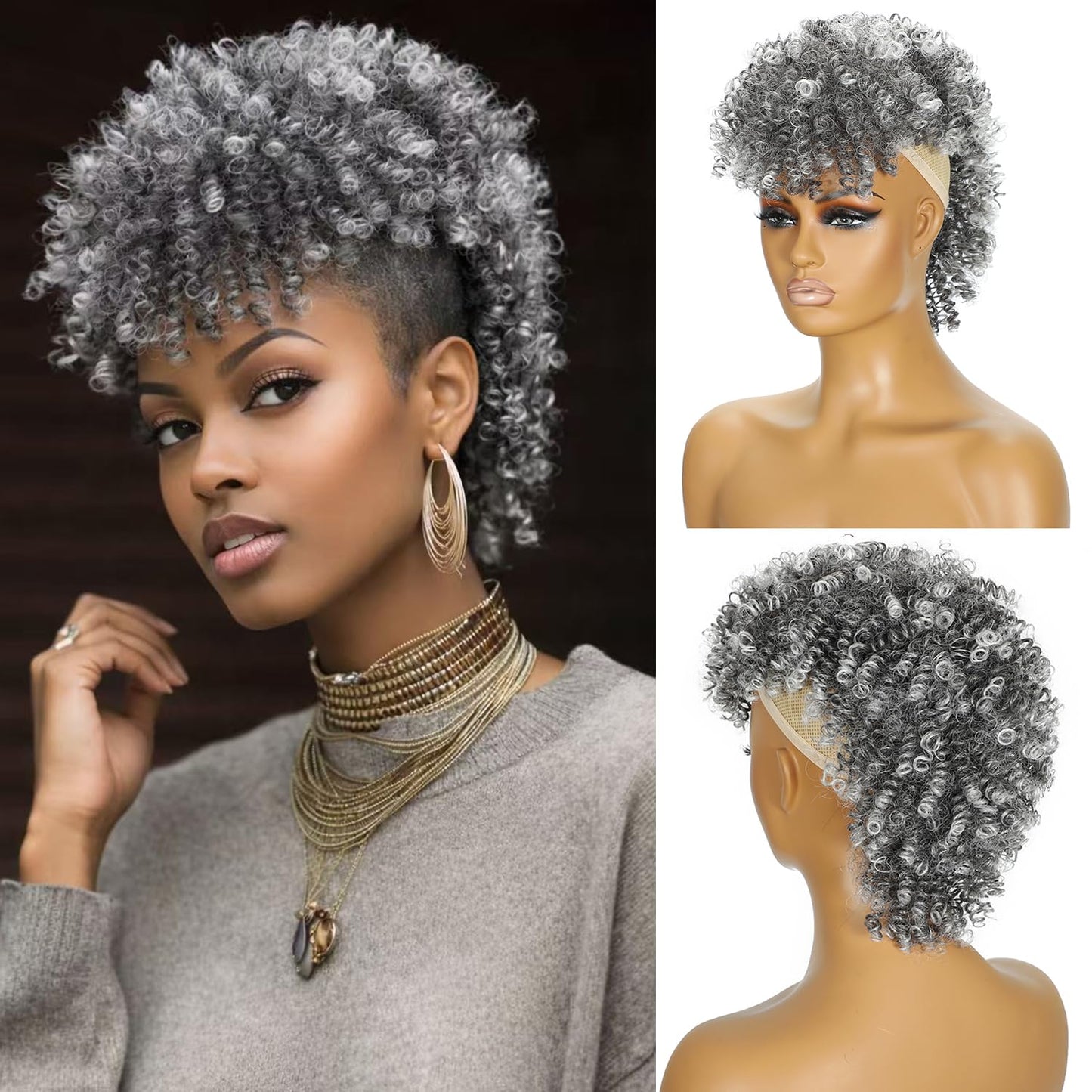 Afro Puff Drawstring Ponytail - Kinky Curly Synthetic Hair Extensions for Black Women | Short Caramel Brown & Blonde Mix