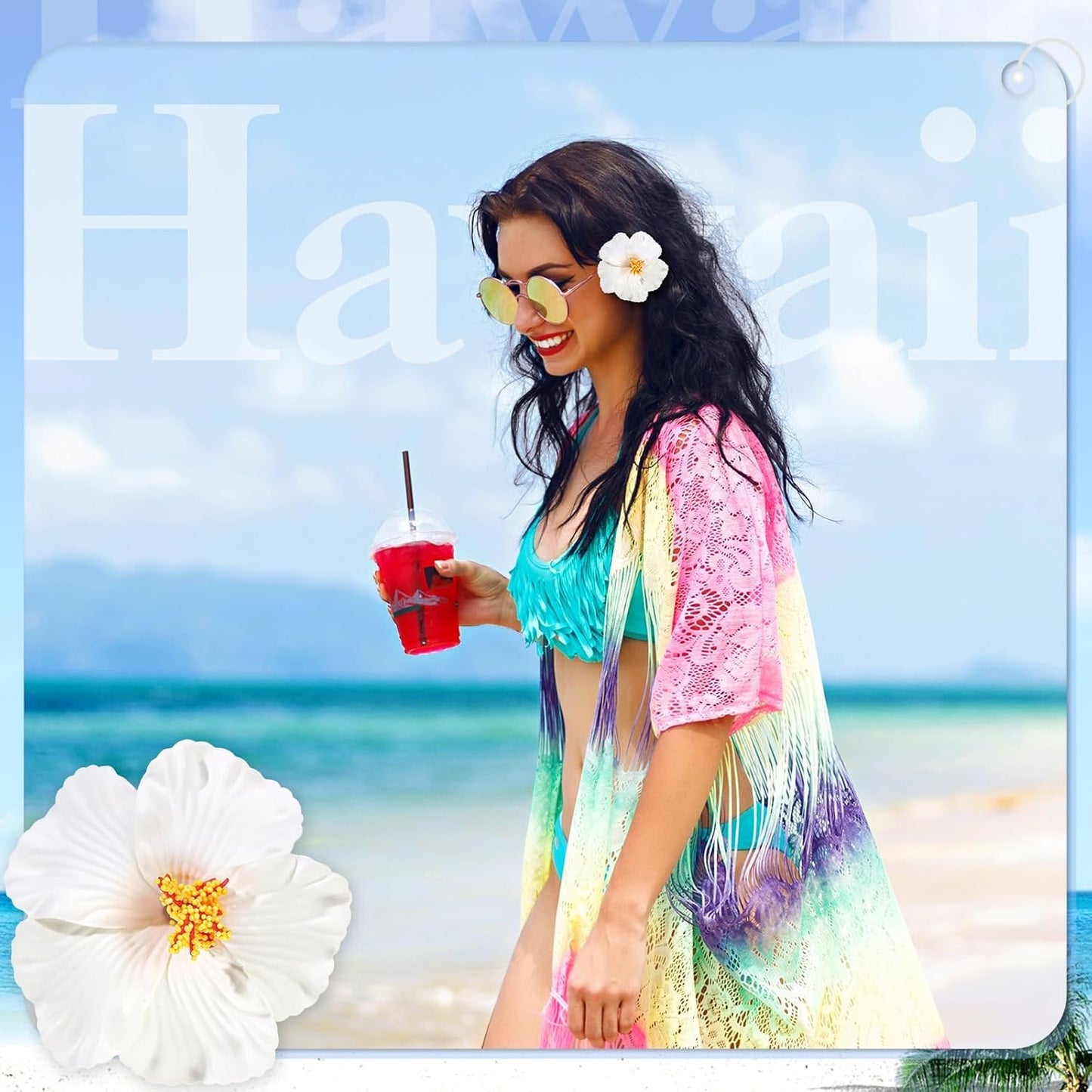 Hawaiian Flower Hair Clips - 10 Pcs Plumeria & Hibiscus Accessories | 3.5 Inch for Beach Parties