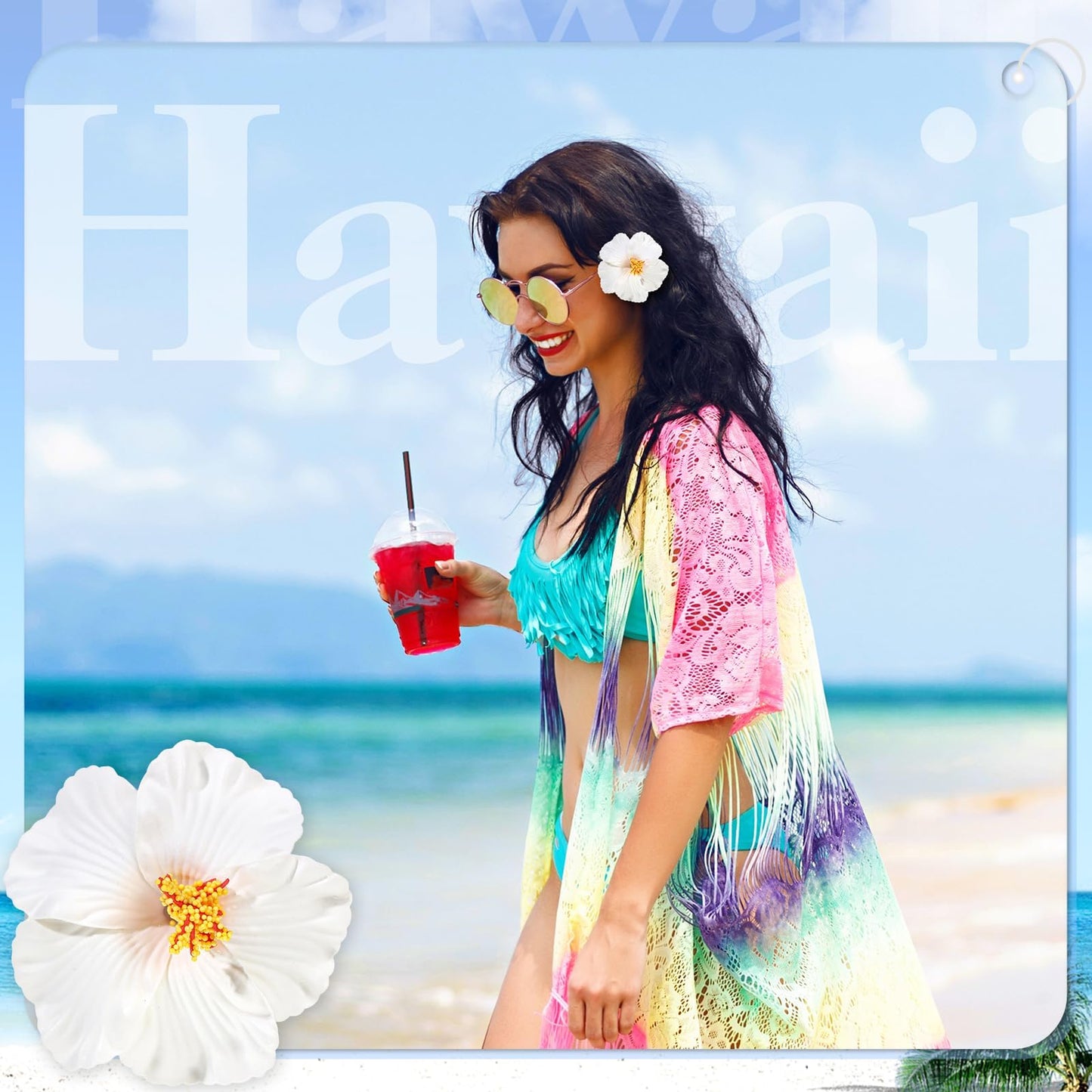 10 Pcs Hawaiian Flower Hair Clips for Women, Plumeria Hibiscus Hair Clips, Artificial Flower Clips 3.5 Inch Hair Accessories for Vacation Party Beach Seaside