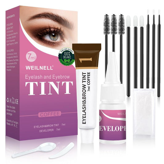 Eyelash & Eyebrow Color Kit, 2 in 1 Professional Instant Lash & Brow Color Kit with Natural Results, Easy to Use, Eye Brow & Eye Lash Coloring Set DIY Hair Coloring for Salon Home Use 7ml (Coffee)