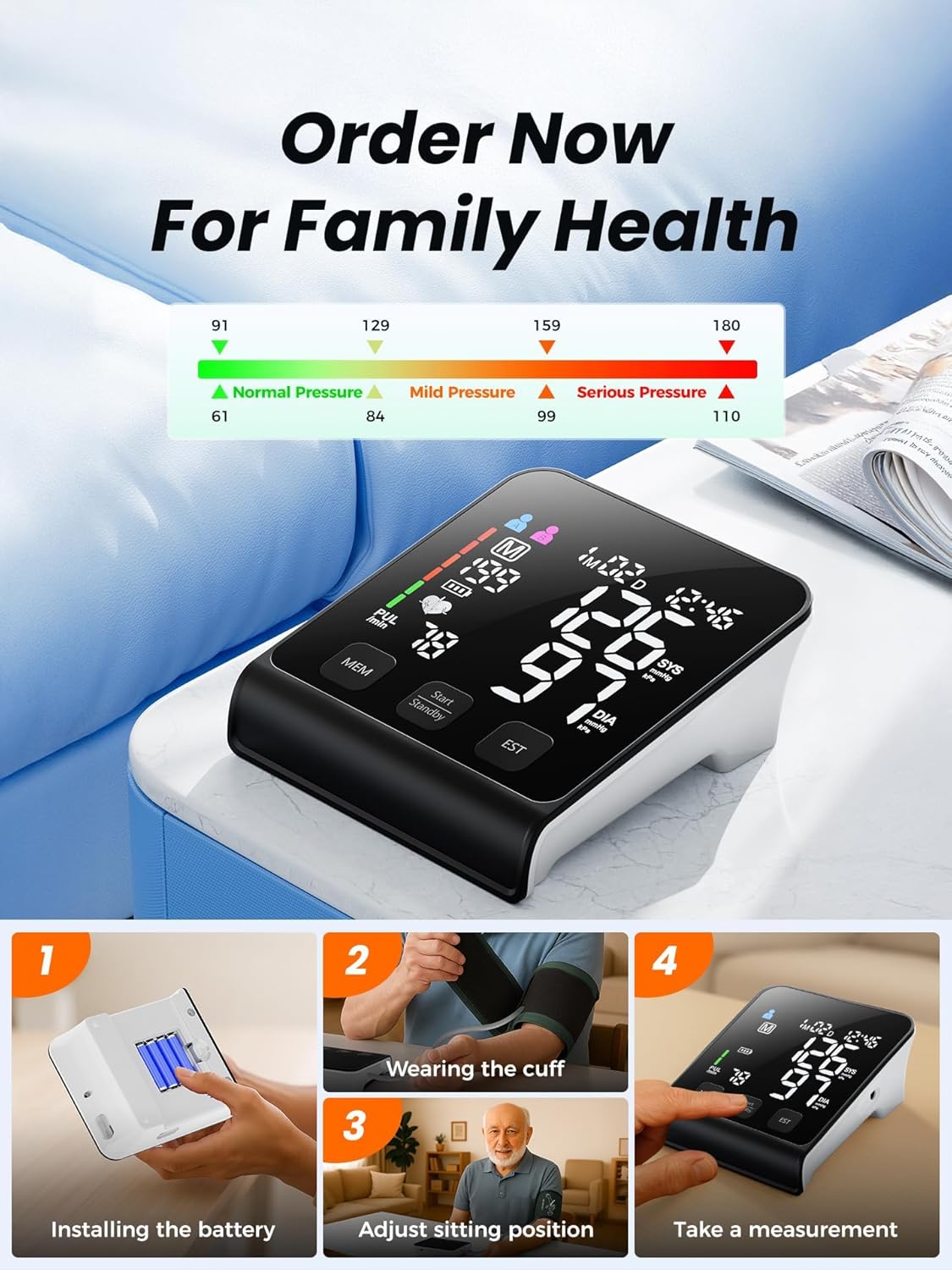 Blood Pressure Monitor - FDA-Cleared Home & Travel BP Machine | Adjustable Cuff for Seniors & Pregnancy, Accurate Health Tracking