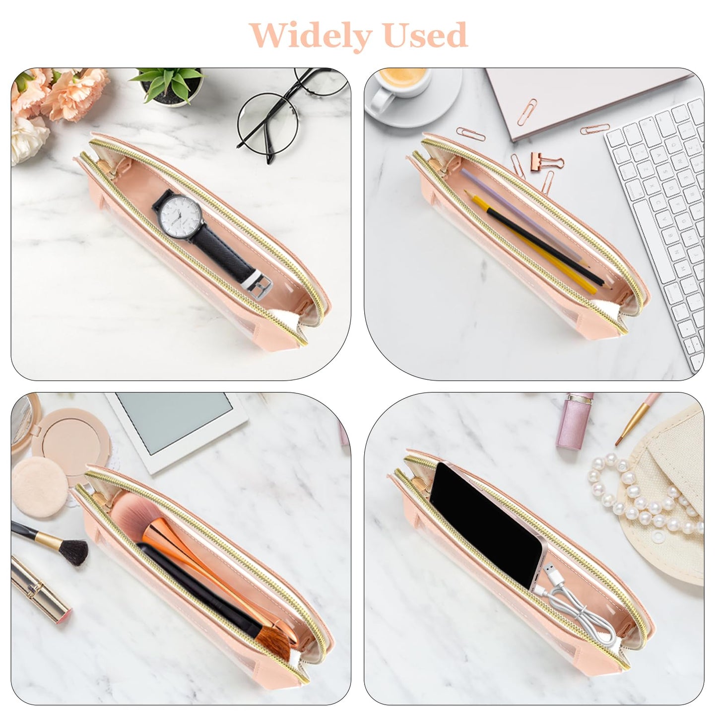 3 Pcs Transparent PU Makeup Brush Bags,Large Capacity Makeup Brush Holder,Ideal Makeup Brush Holder Travel Organizer,Waterproof Makeup Brush Pouch,Compact Portable Makeup Bag for office and home use