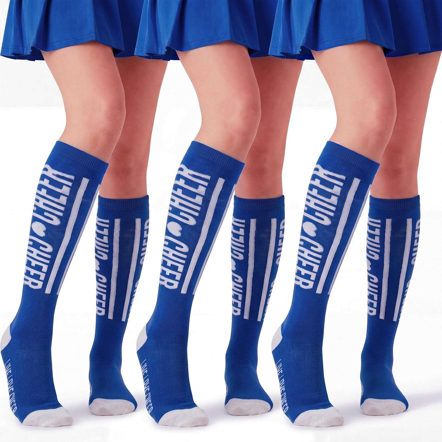 Twistover 6 Pairs Cheer Socks Bulk Live Love Cheer Cheerleader Team Knee-High Cheers Sock Spirit Team Accessories Gifts (Royal Blue)