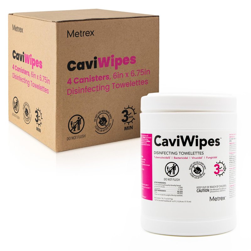 Metrex CaviWipes Disinfecting Towelettes – Alcohol-Based Scent, Durable Non-Woven Disinfecting Wipes, Surface Cleaner for Healthcare Settings – 6" x 6-3/4", 160 Wipes, White, 4 Pack
