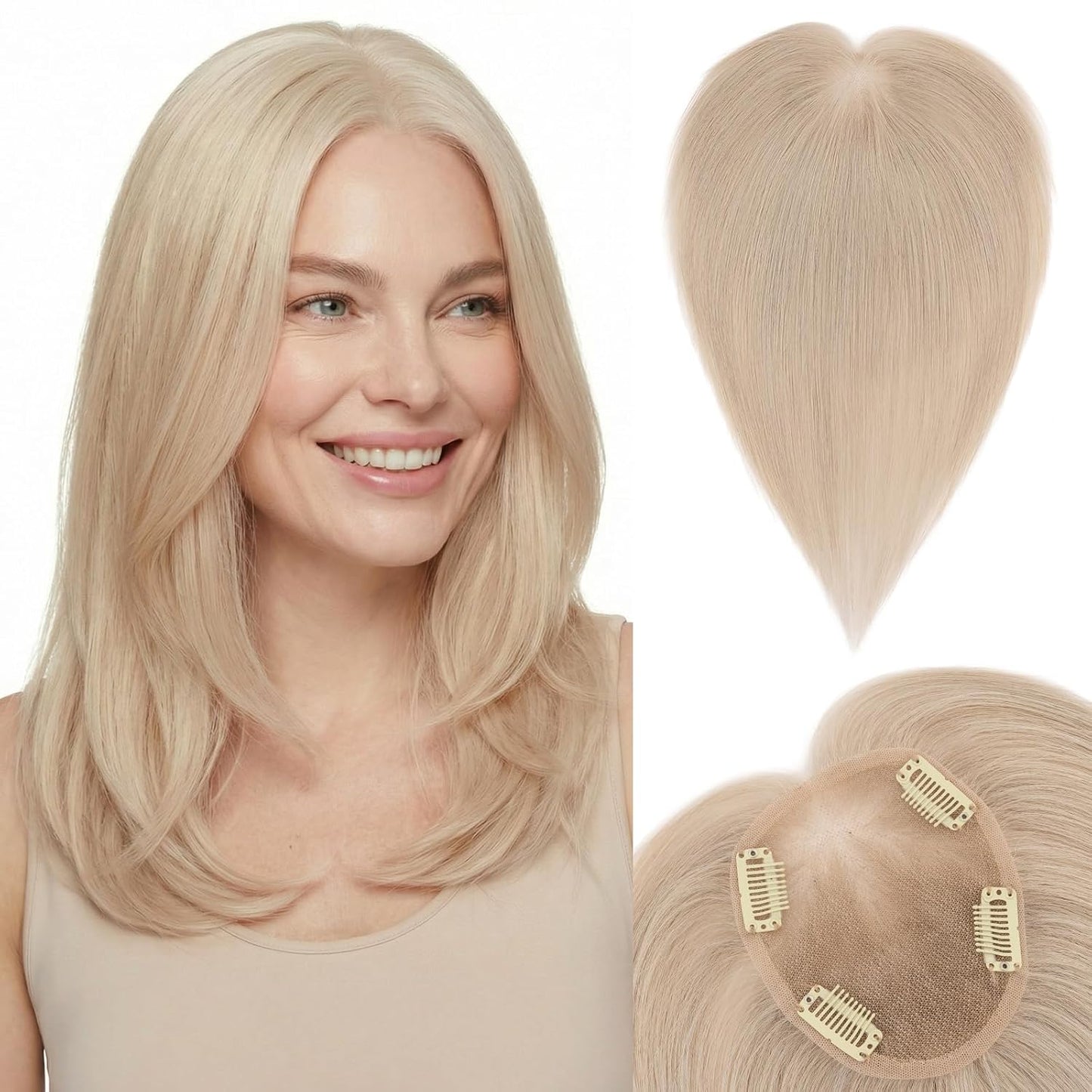 Human Hair Topper for Women - Lace Clip-In Hairpiece for Thinning Hair | Volume Boosting, 11 Inch Natural Black