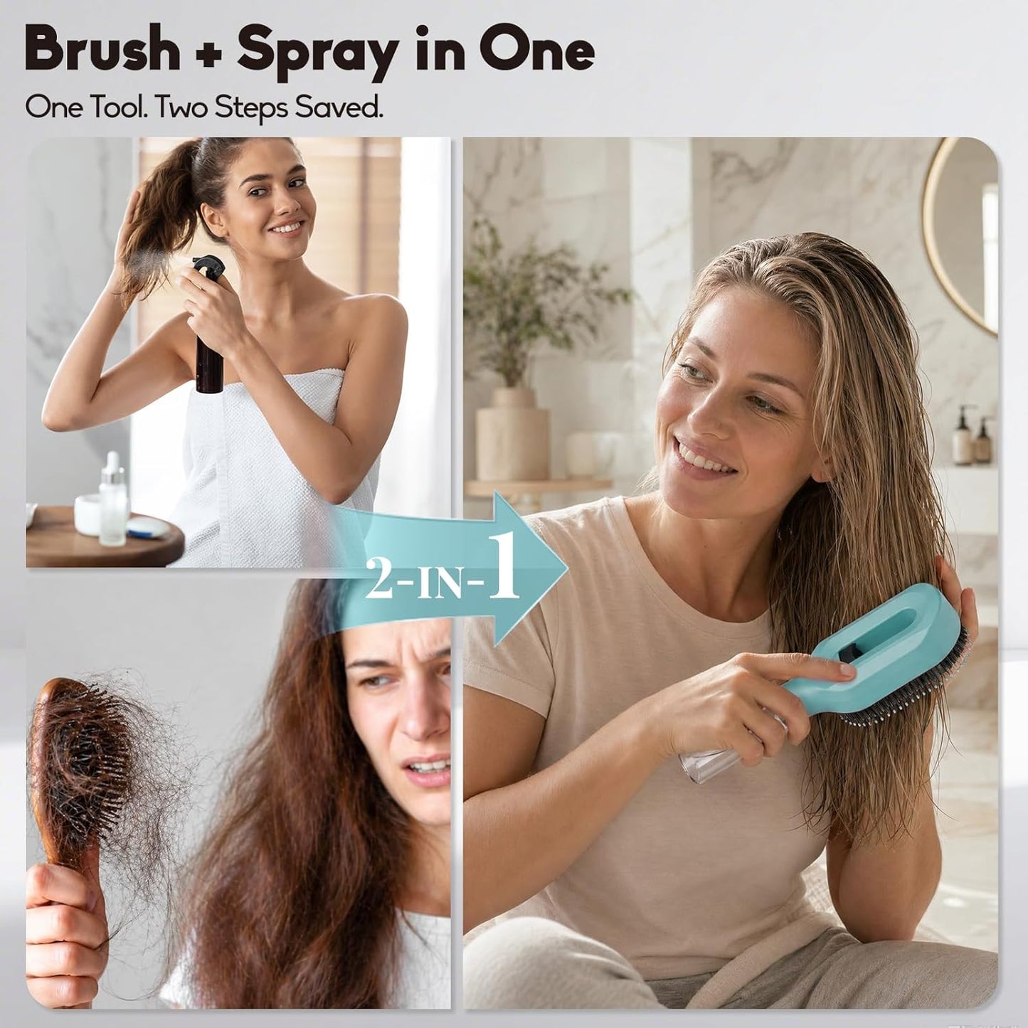 Misting Detangling Hair Brush - 2-in-1 Anti-Frizz & Static Control for Fine, Dry Hair | Aqua Blue