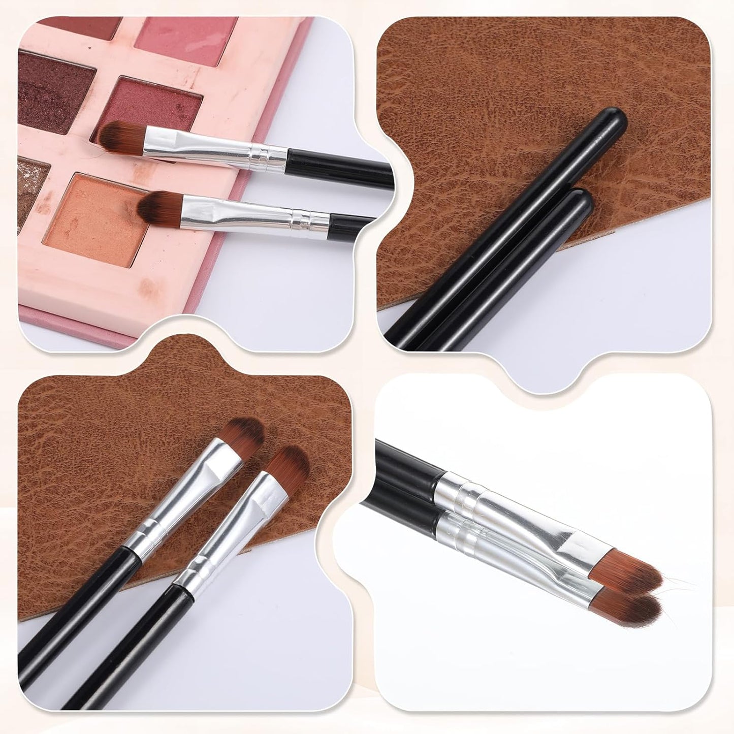 Flat Makeup Brush Set - 4 PCS Under Eye & Eyebrow Applicators for Blending Powder, Cream, & Highlight
