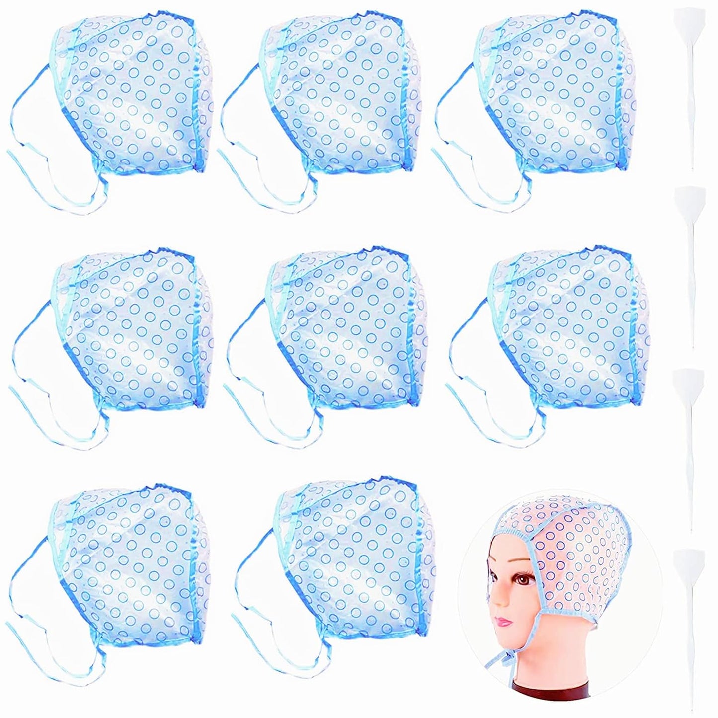 Disposable Hair Highlighting Cap Set - 8 Caps & 4 Hook Needles for Easy Dyeing | Perfect for Home Use