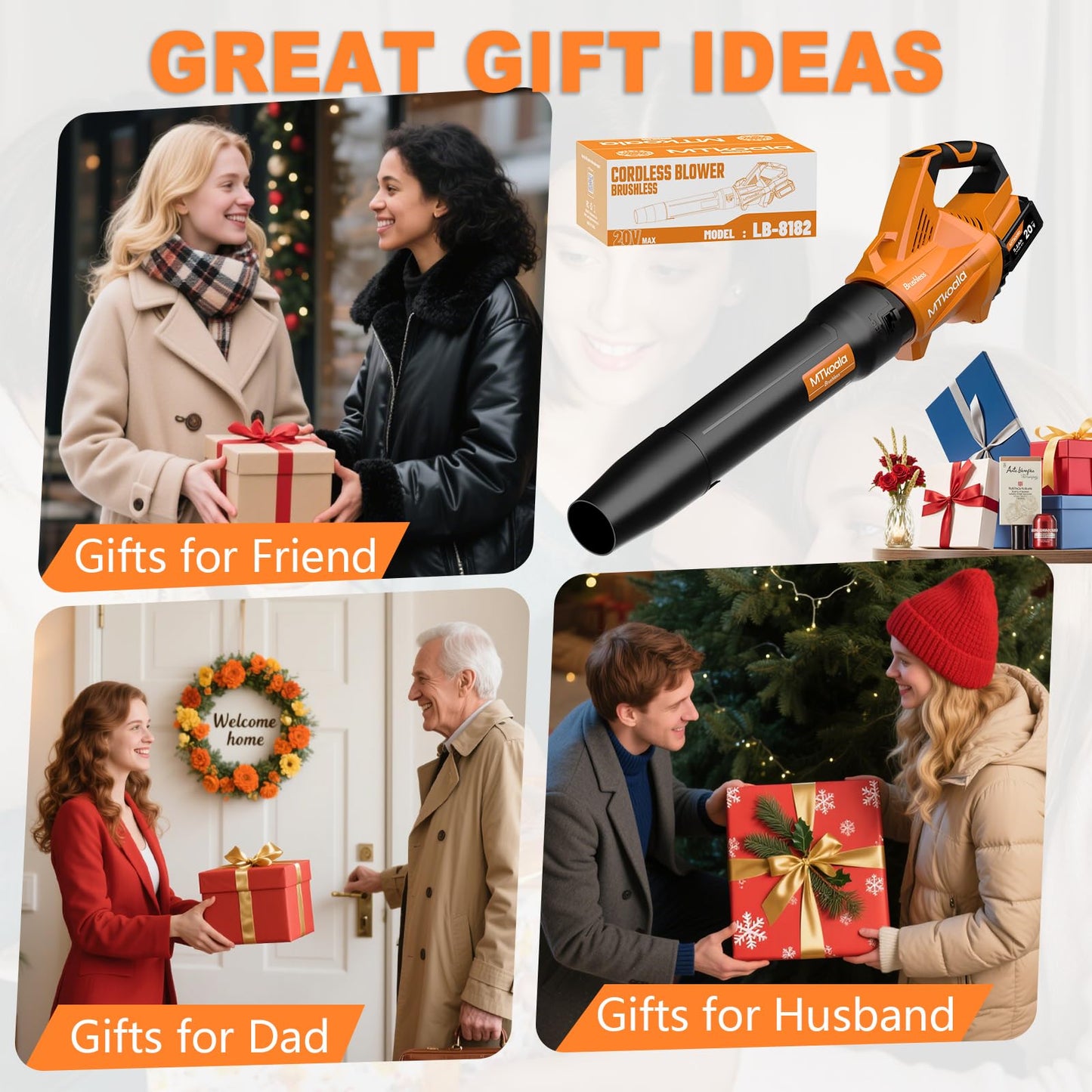 Leaf Blower Cordless, New Upgraded 1200W Brushless Motor Leaf Blower, 700CFM 200MPH with 3 Speed Modes, 160Mins Max Runtime, Handheld Electric Blower for Lawn Care, Yard, Dust & Snow (Orange)