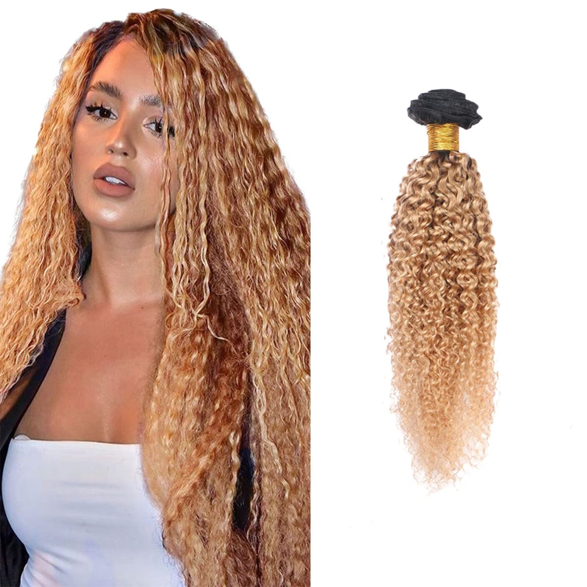 Ombre Human Hair Bundles 1b27 Honey Blonde Kinky Curly Bundles 28 Inch Unprocessed Brazilian Virgin Hair 1 Bundle Honey Blonde Bundle 100g