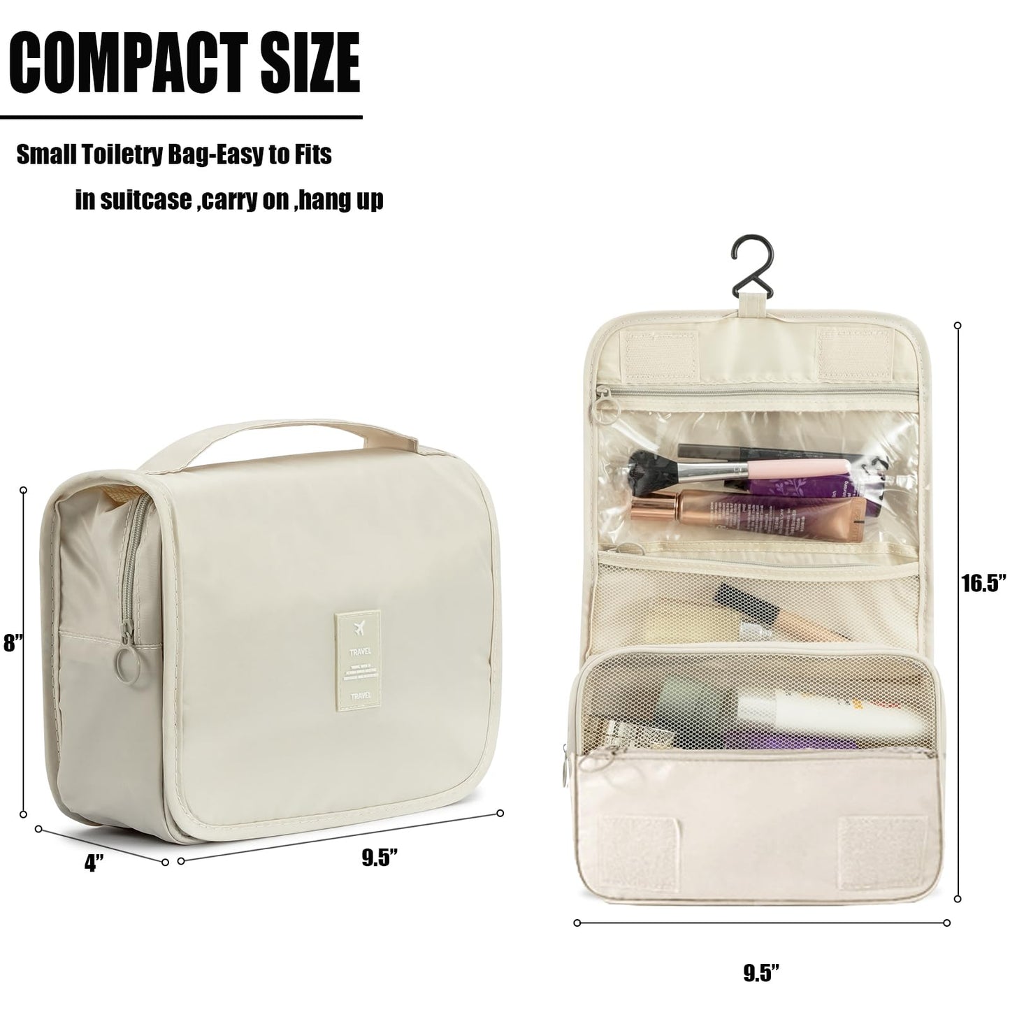 L&FY Hanging Travel Toiletry Bag Women's Cosmetic Organizer Makeup Case Pouch Men's Shaving Kits With Handle (Beige)