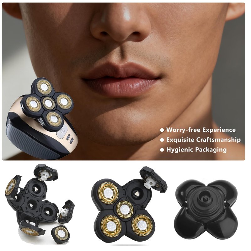 3 PCS Universal 5 Blades Head Shaver Replacement heads for Freebird Head shaver and Other Brand shaver Black